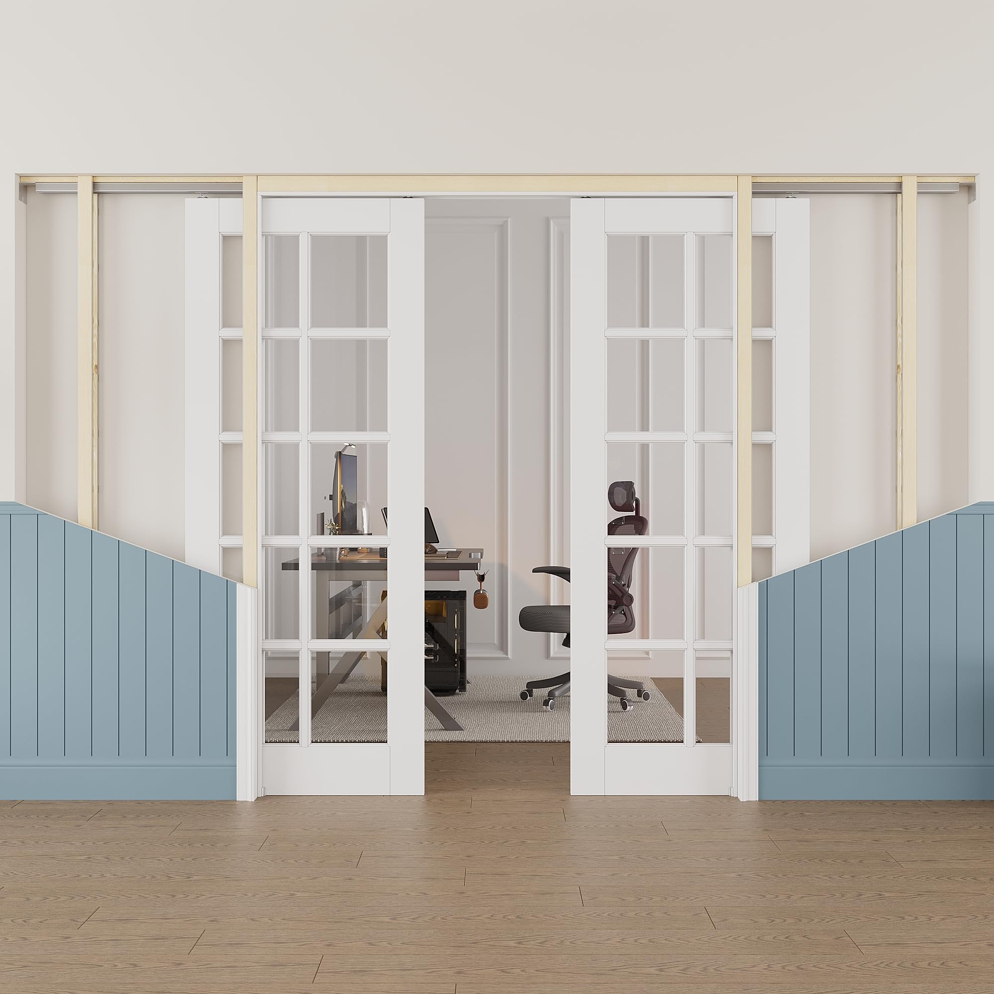 64x80 Sliding Double Pocket Door,Glass Doors,Hidden Doors,10 Lite Clear