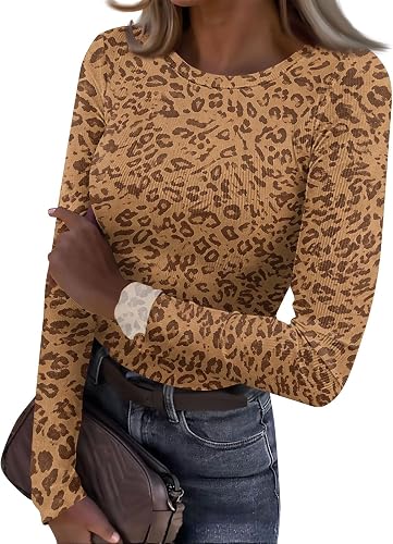 Shiketong Blouses for Women Dressy Casual Long Sleeve Ribbed Knit Shirts