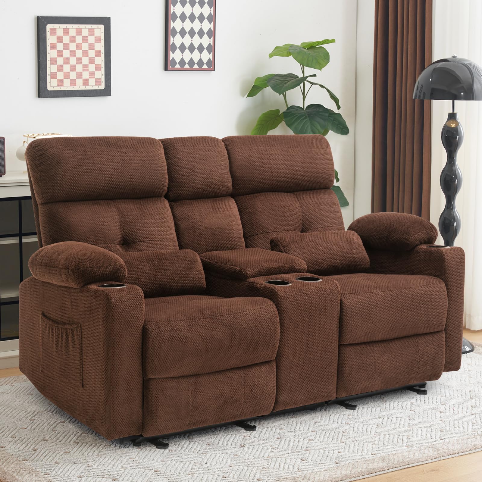 PALLOME Power Loveseat Recliner Sofa with Console, Loveseat Reclining Sofa with Heat & Massage, Home Theater Seating with Lumbar Pillow for Living