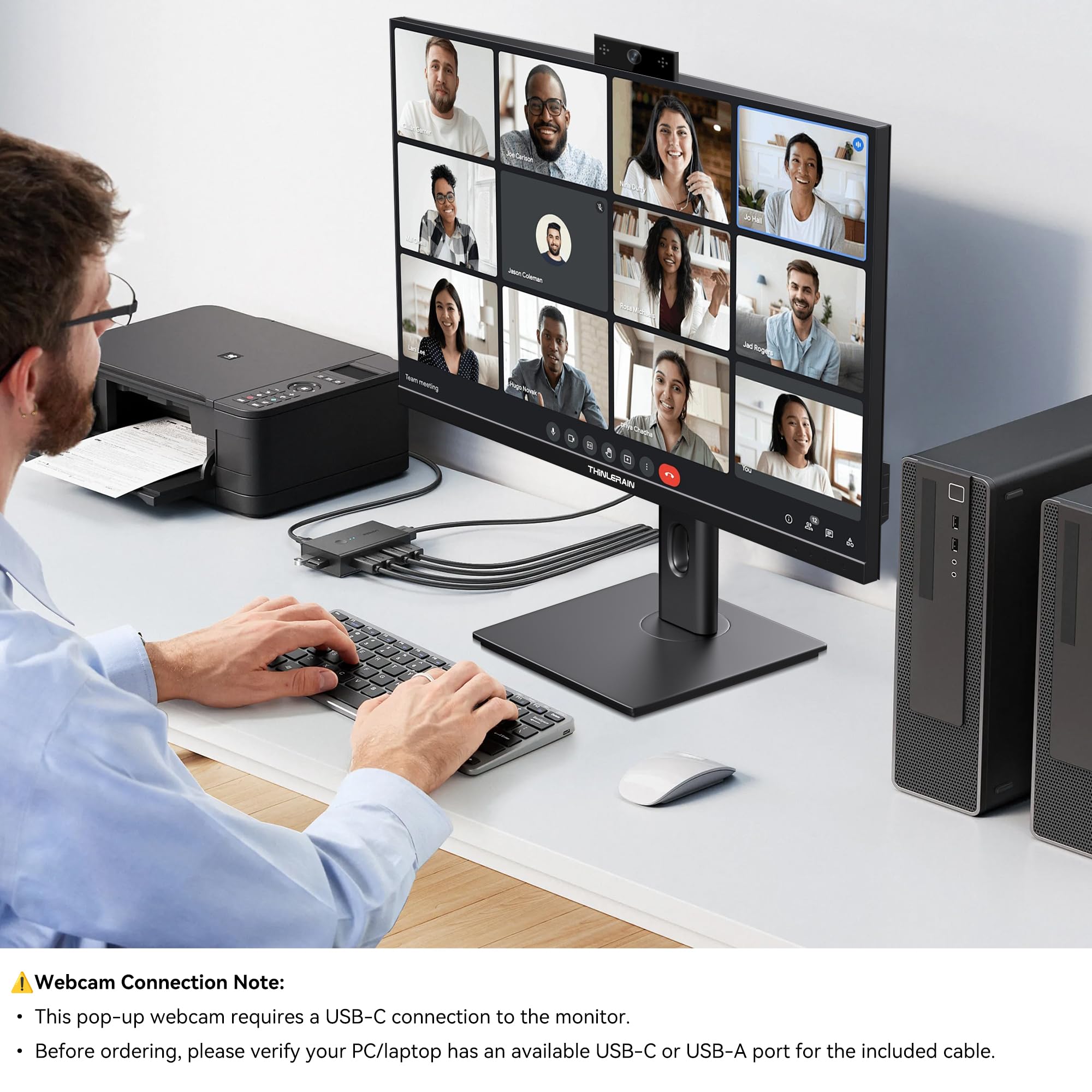 27 Zoll Monitor mit Pop-Up-Webcam – 2K 2560 x 1440 IPS Computer Monitor, 100 Hz Gaming PC Bildschirm, integrierte 3MP Kamera & Mikrofon, HDMI, DisplayPort, Monitor für Home Office & Arbeit