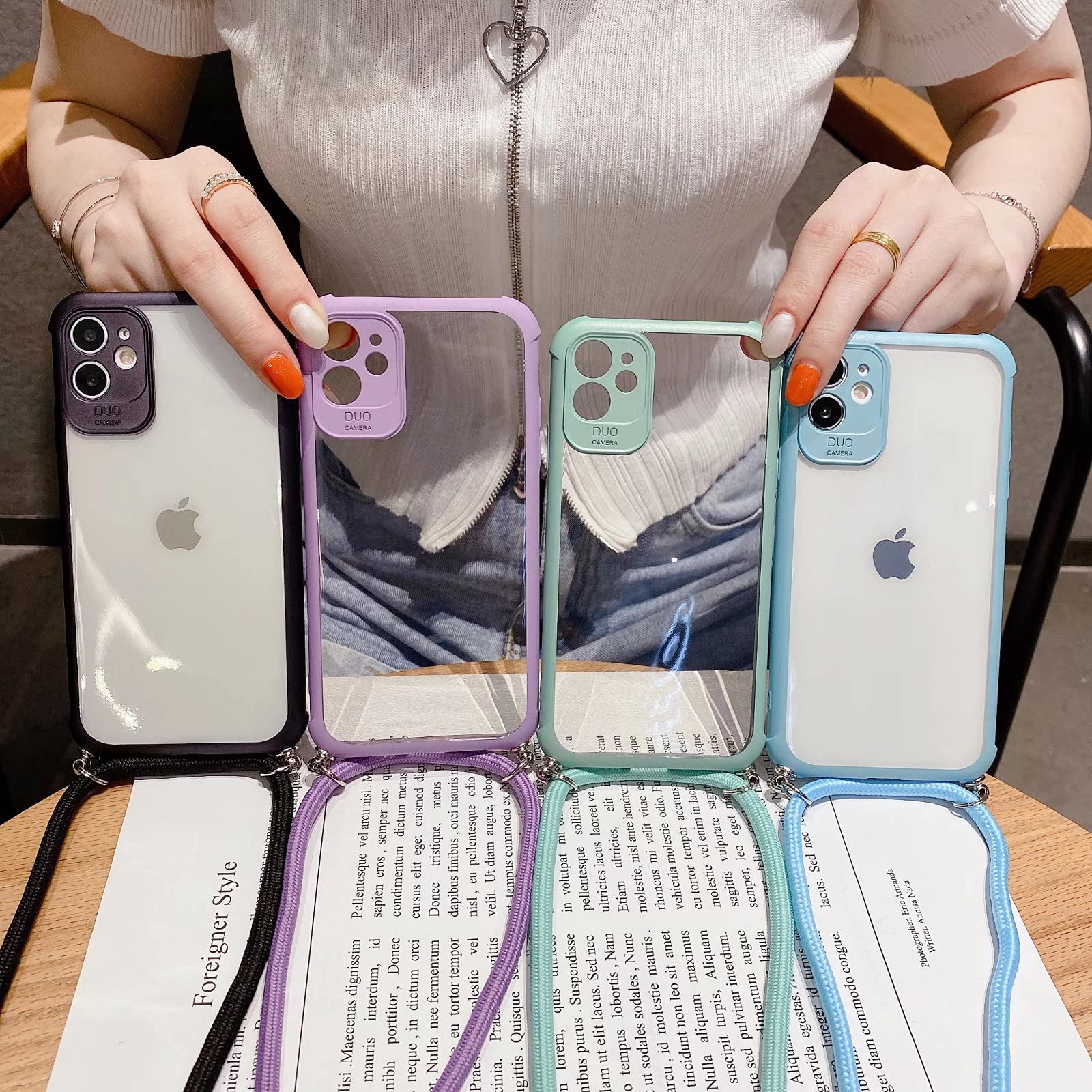 JASBON Custodia IPhone 13 Pro 6,1'' Trasparente Con Cinturino Regolabile - Cover TPU E PC, Cordino Da Collo O Crossbody (Blu)