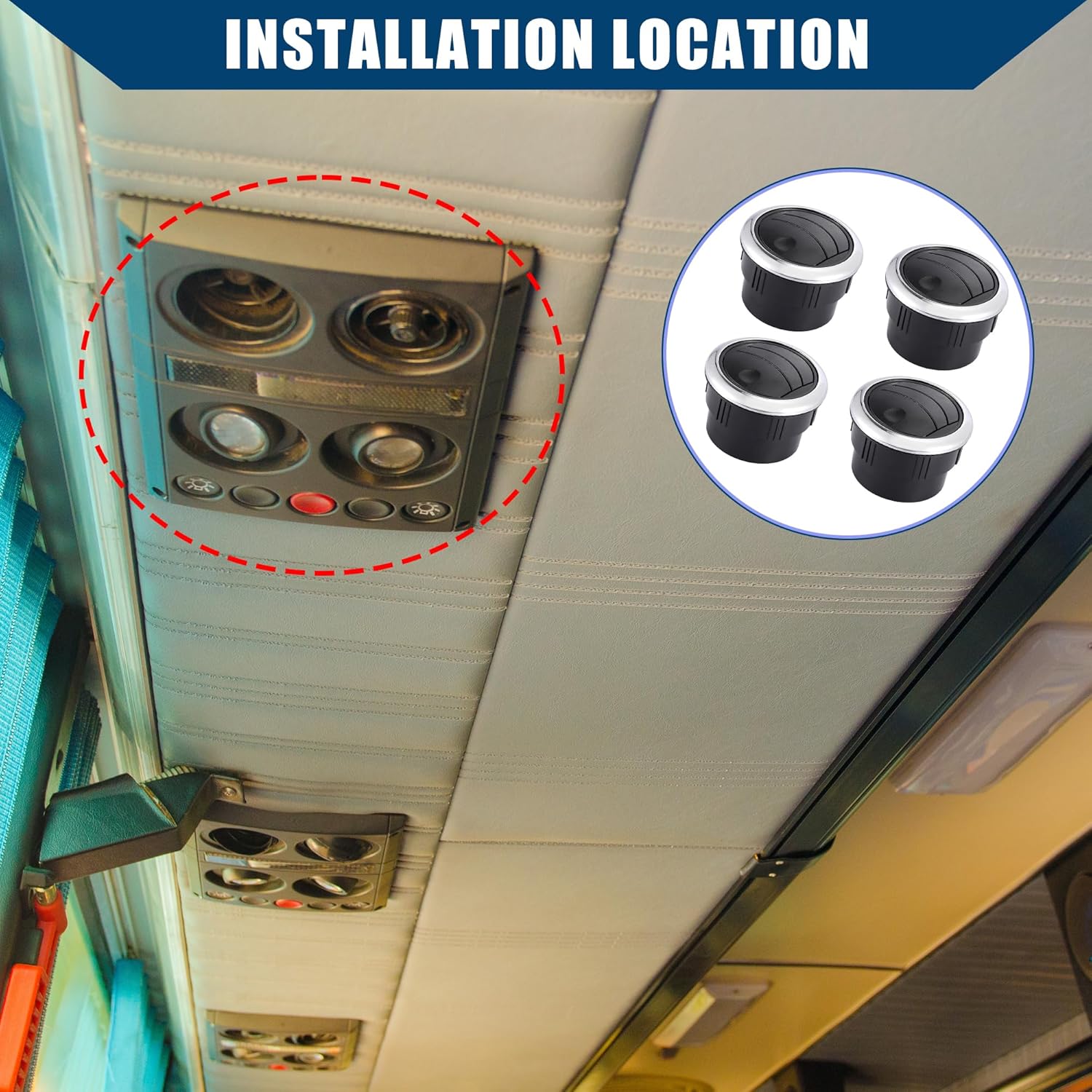 Round AC Air Outlet Vent Louvered Dashboard Electroplate Knob/Front for RV Bus Boat Yacht Caravan/Durable 87mm 75mm 70mm / 4 Pcs