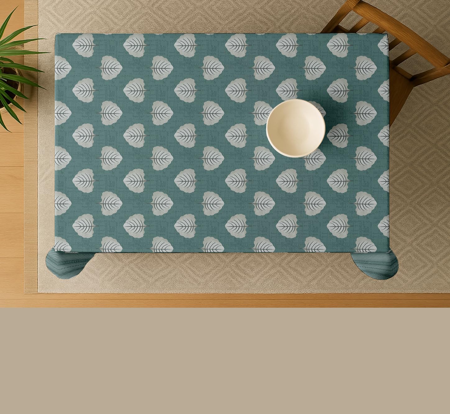 Leaves Design Tablecloth- Blue 60x60 Inch Cotton Twill Dining Table Cover, Perfect for 4 Seater Tables, Durable, Protective & Washable, Ideal for Everyday Use, Festive Occasions & Gatherings