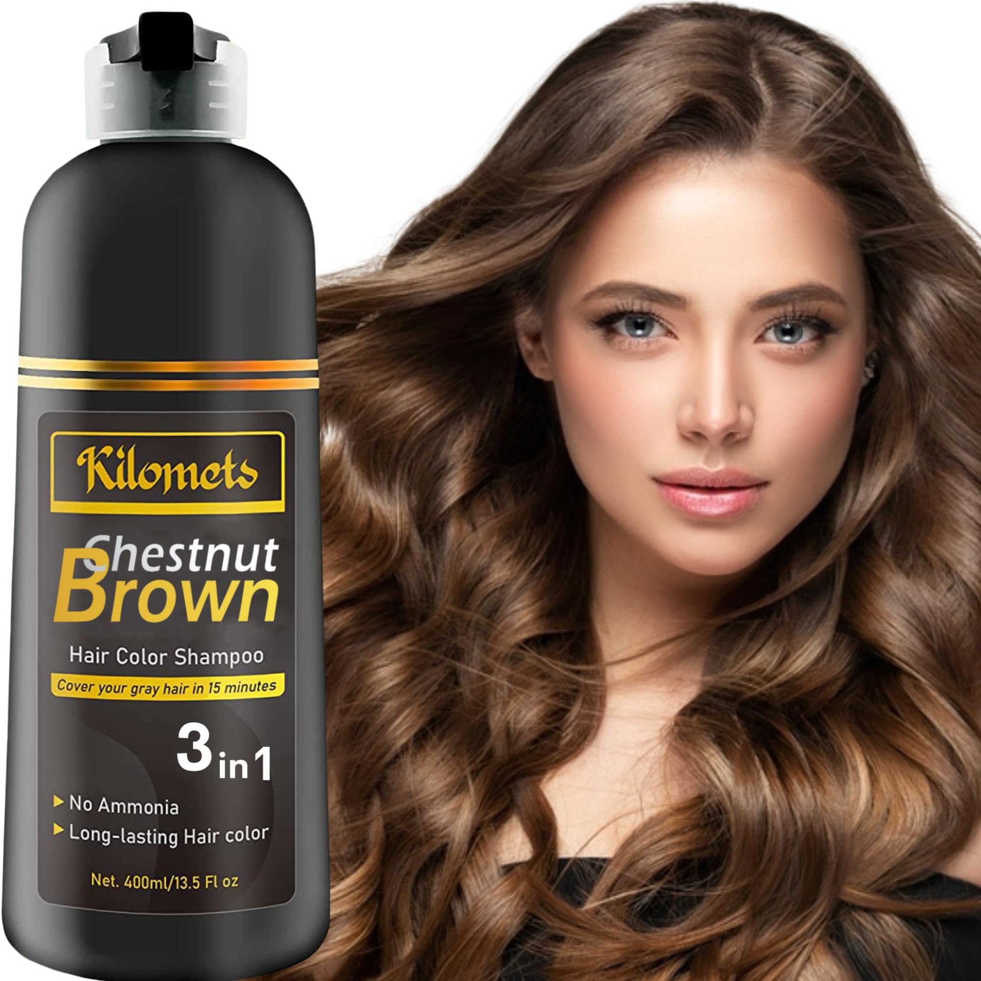 CHESTNUT BROWN Hair Dye Shampoo 3 IN 1- Hair Color Shampoo Grey Coverage in Minutes Ammonia Free Instant Coloring Gift for Mom Dad