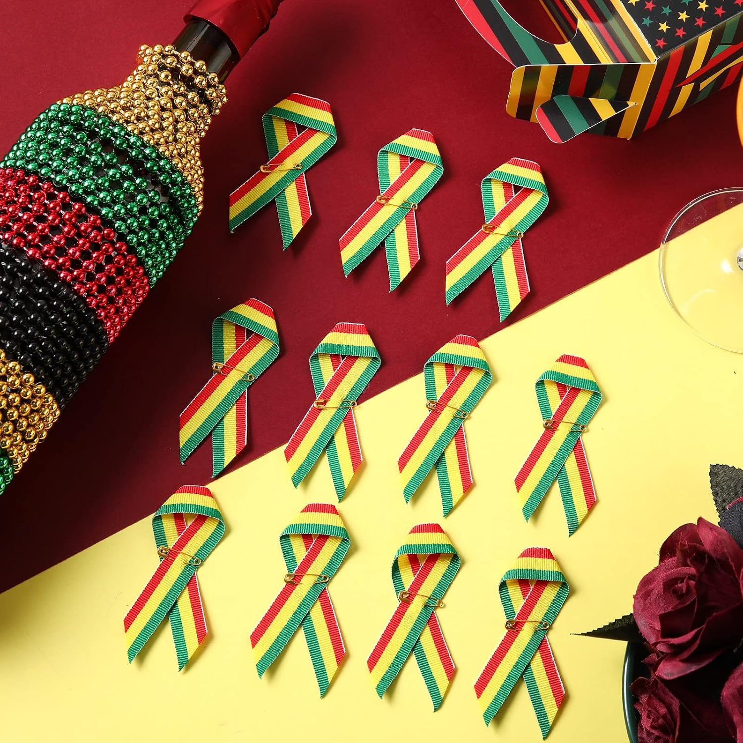 Unittype 200 Pcs Juneteenth Ribbon Pins African Pin Juneteenth Accessories for Men Women Clothes Bags Juneteenth Decoration