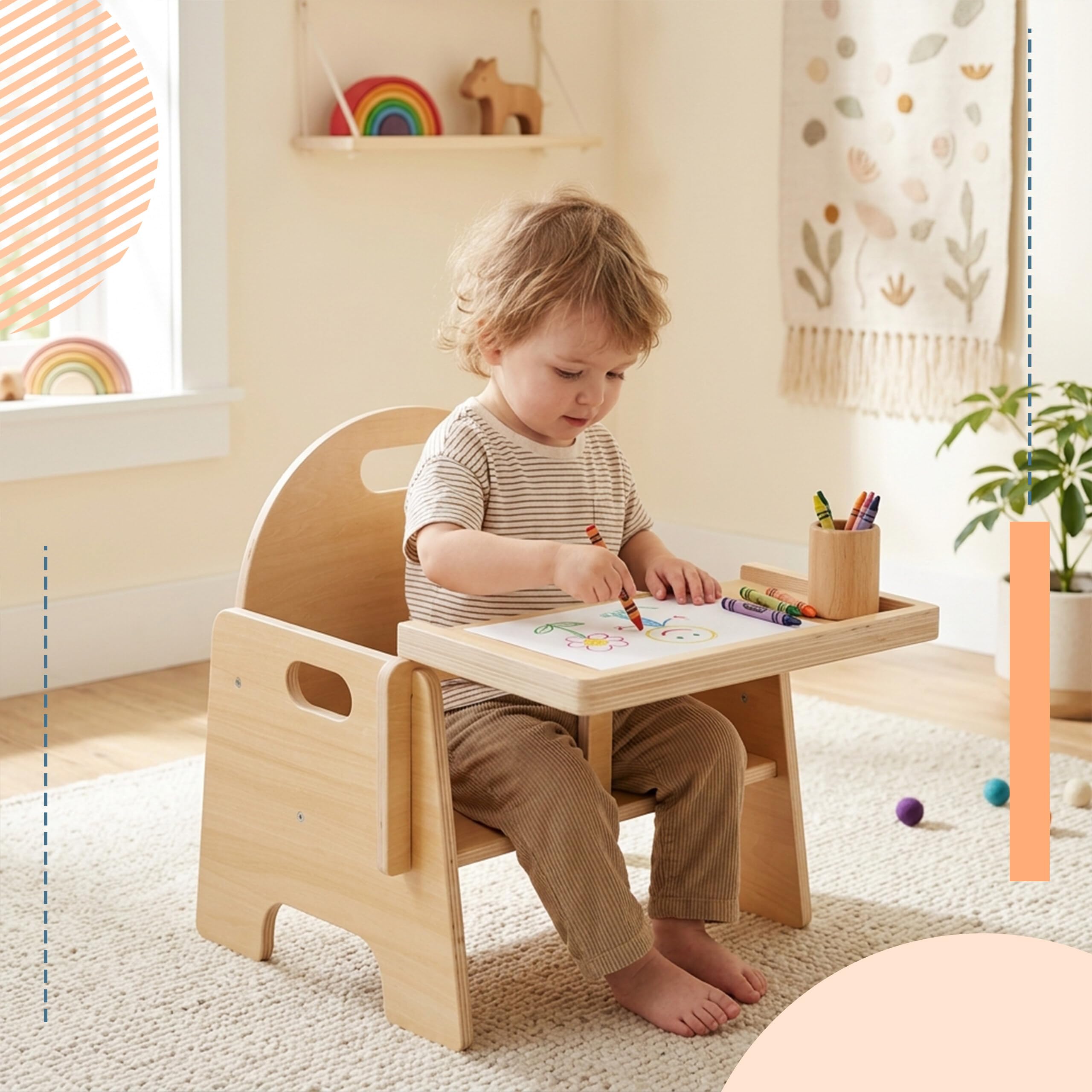 Relaxdays Chaise Enfant avec Table Intégrée, Bois Naturel, 32x33x29 cm, Montessori, dès 1 an
