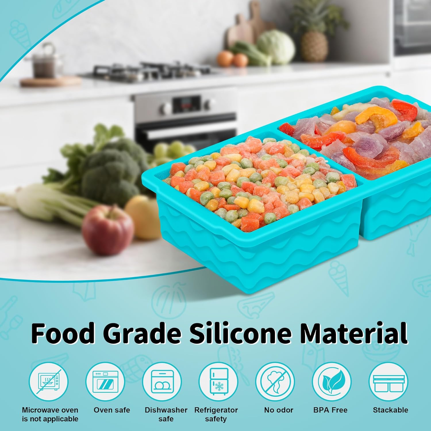 3-Pack Silicone Freezer Trays with Lid,2 Large 2-Cup(500ml)&4 Medium 1-Cup(125ml)&6 Small 1/2-Cup(75ml) Soup Freezer Container Molds,Ice Cube Tray For Meal Prep&Freezing Soup,Stews,Sauces - Image 2