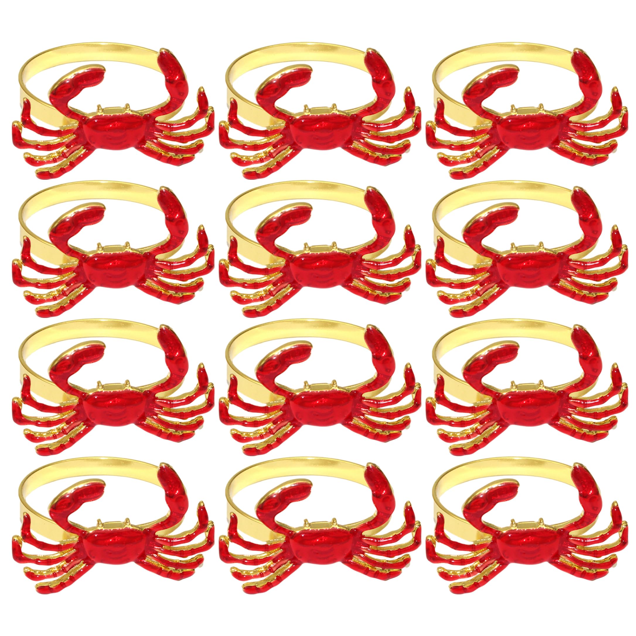 Bemonew Napkin Rings Set of 12 Nautical Napkin Rings Metal Crab Decor for Dining, Seafood Lovers, Red & Gold
