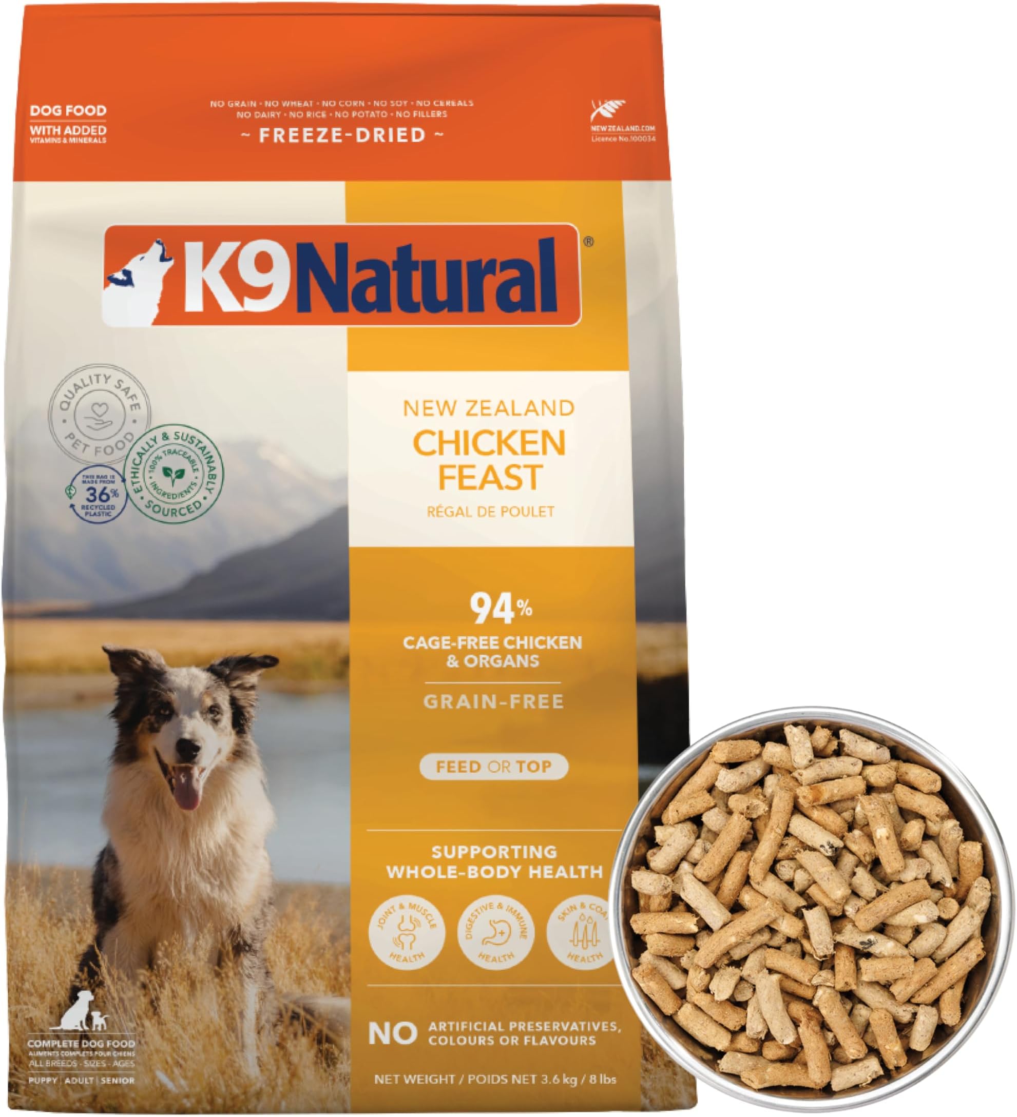 - K9 Natural Chicken Freeze Dried Dog Food, High-Meat Natural Complete Meal or Meal Toppers for Dogs, Cage-Free Chicken from New Zealand, Grain-Free, GMO-Free, Complete & Balanced Nutrition, 8lb