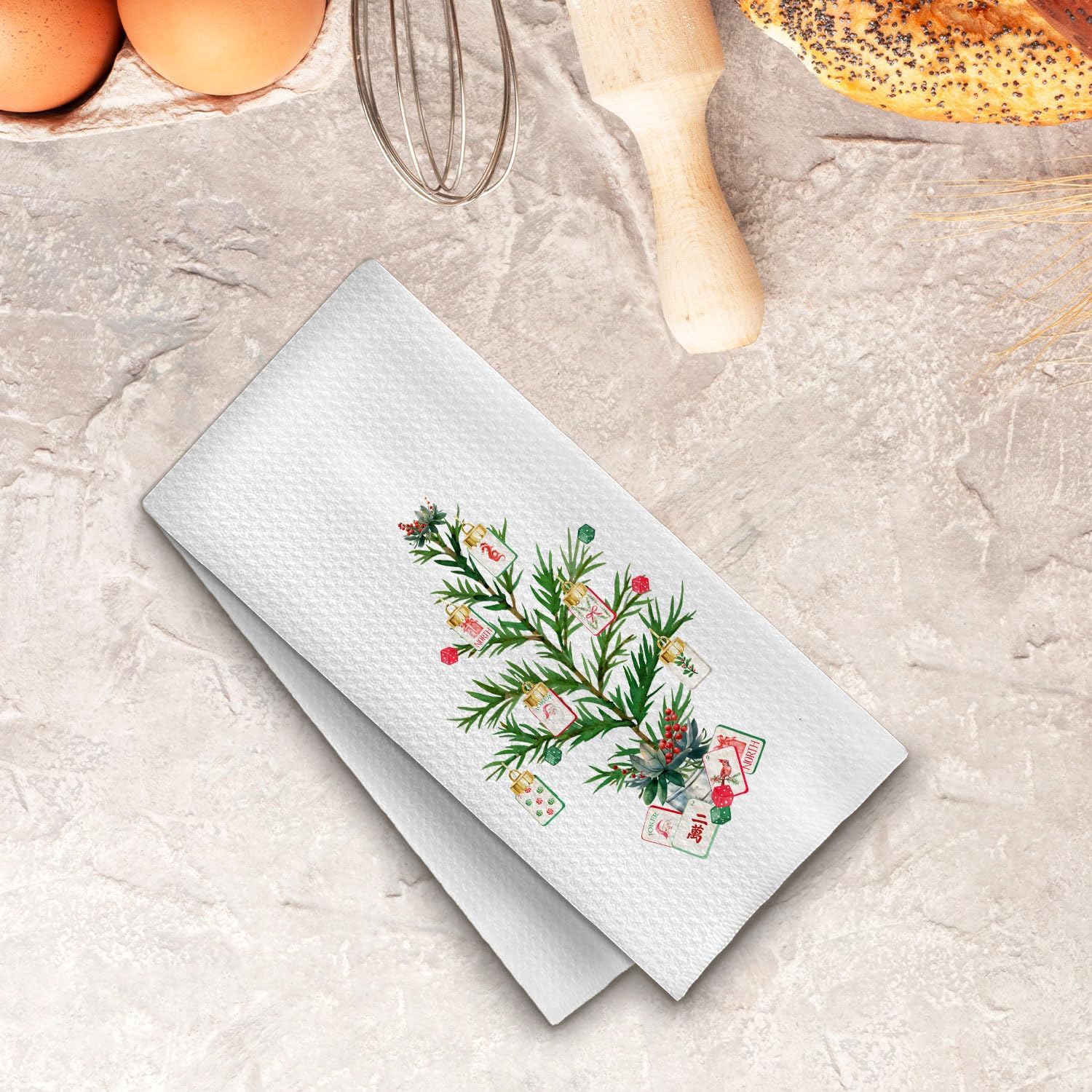 Christmas Mahjong Kitchen Towels, Mahjong Lover Player Gifts Dish Tea Towel for Kitchen Decor, Christmas Mah Jong Tree Decorative Hand Towels for Bathroom, 16x24 Inches - Image 4