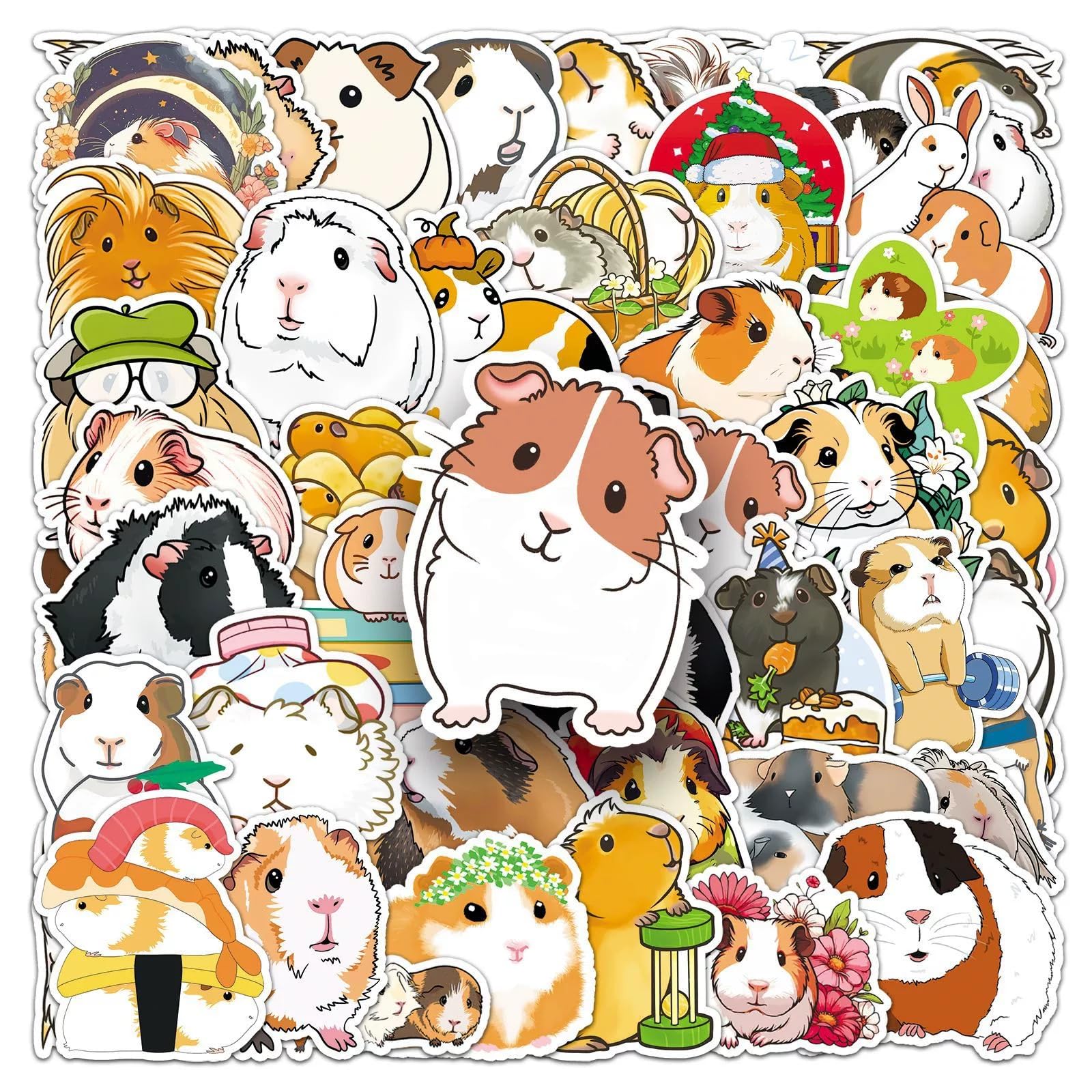 50 Pcs Guinea Pig Stickers Laptop Car Scrapbook Phone Skateboard Suitcase Luggage Bike Kawaii Cartoon Vinyl Waterproof Aesthetic Personalised Stickers for Teens Boys Girls Adults