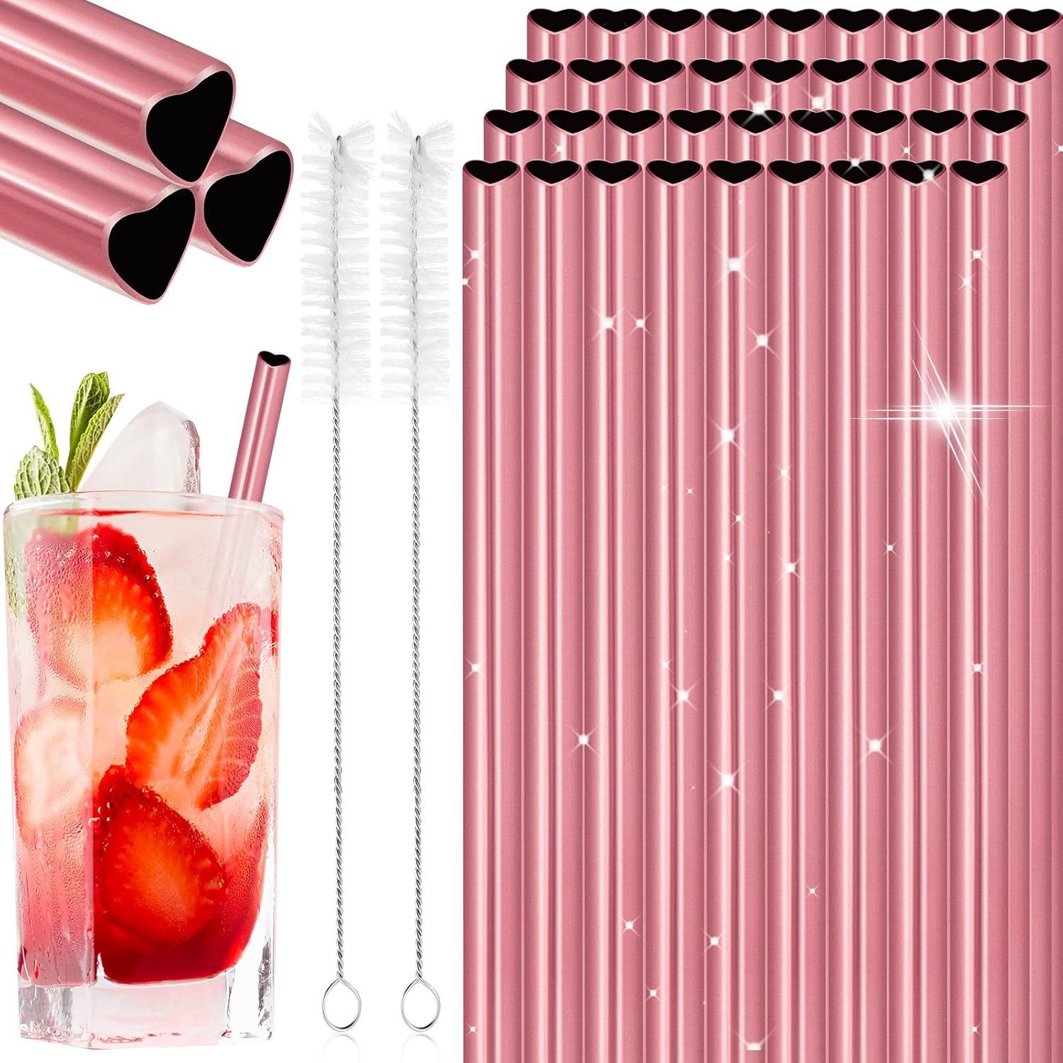 36 Pack Heart Shaped Reusable Straws Stainless Steel Drinking Straws