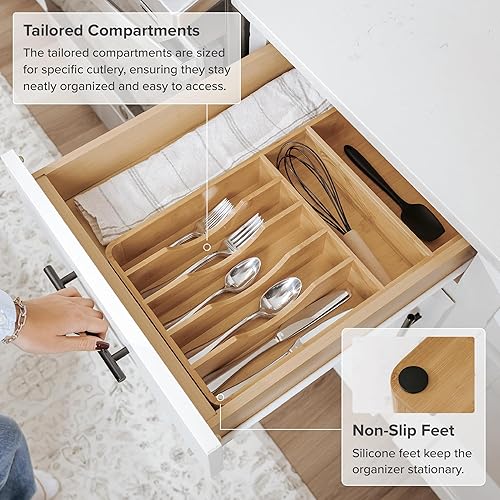 Miniatura 6 de KitchenEdge Organizador de cubiertos, cubiertos y utensilios para cajones de cocina, fijo de 10.5 pulgadas de ancho, 7 compartimentos de