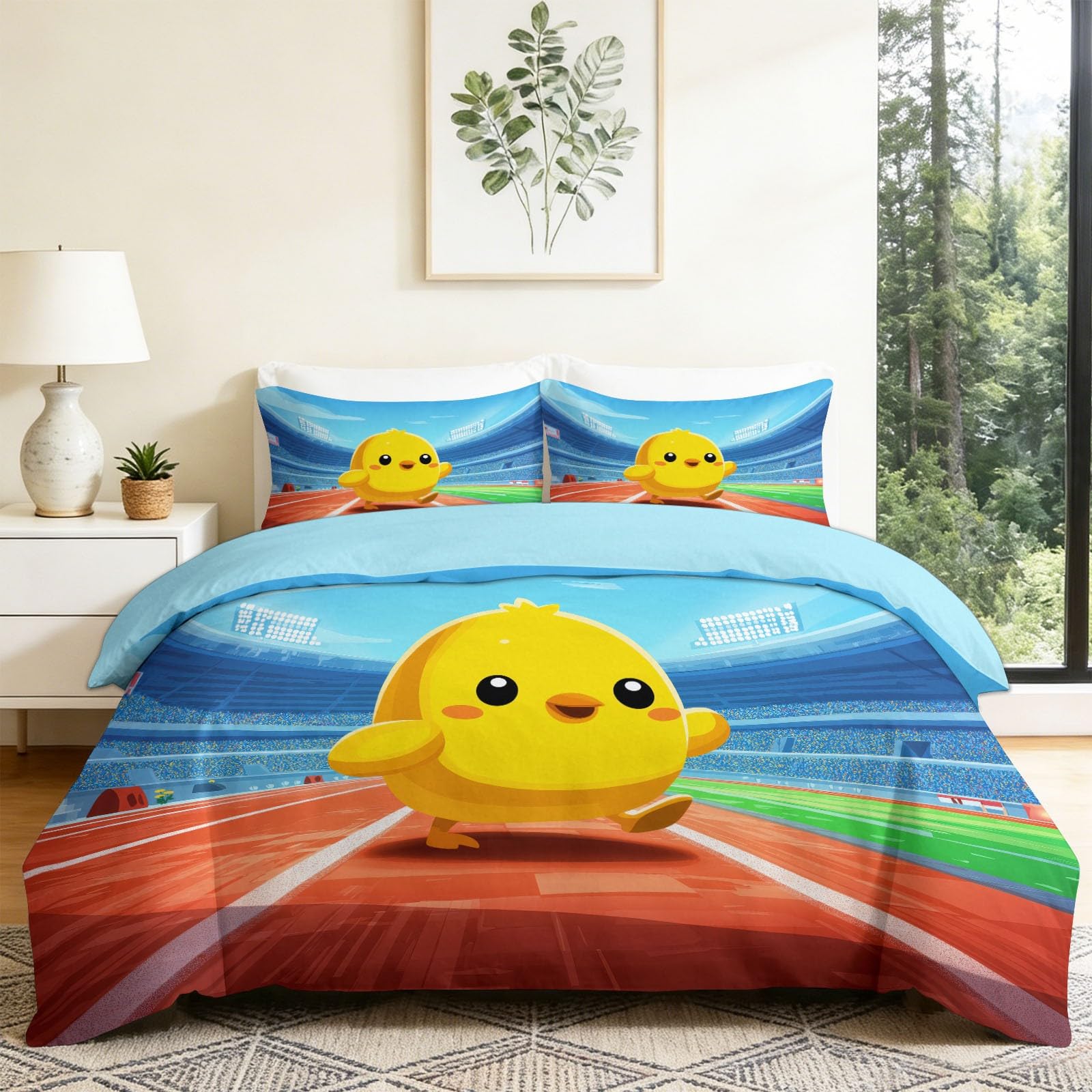 Housse de couette 160 x 200 cm bleu ciel avec taies d'oreiller lit enfant microfibre fermeture éclair