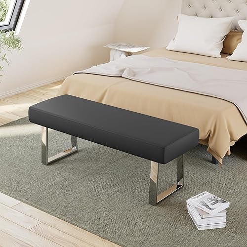 Miniatura 4 de JIEXI Banco de dormitorio con asiento acolchado para el extremo de la cama tapizado Banco de esquina pequeño con patas de metal para interior, para