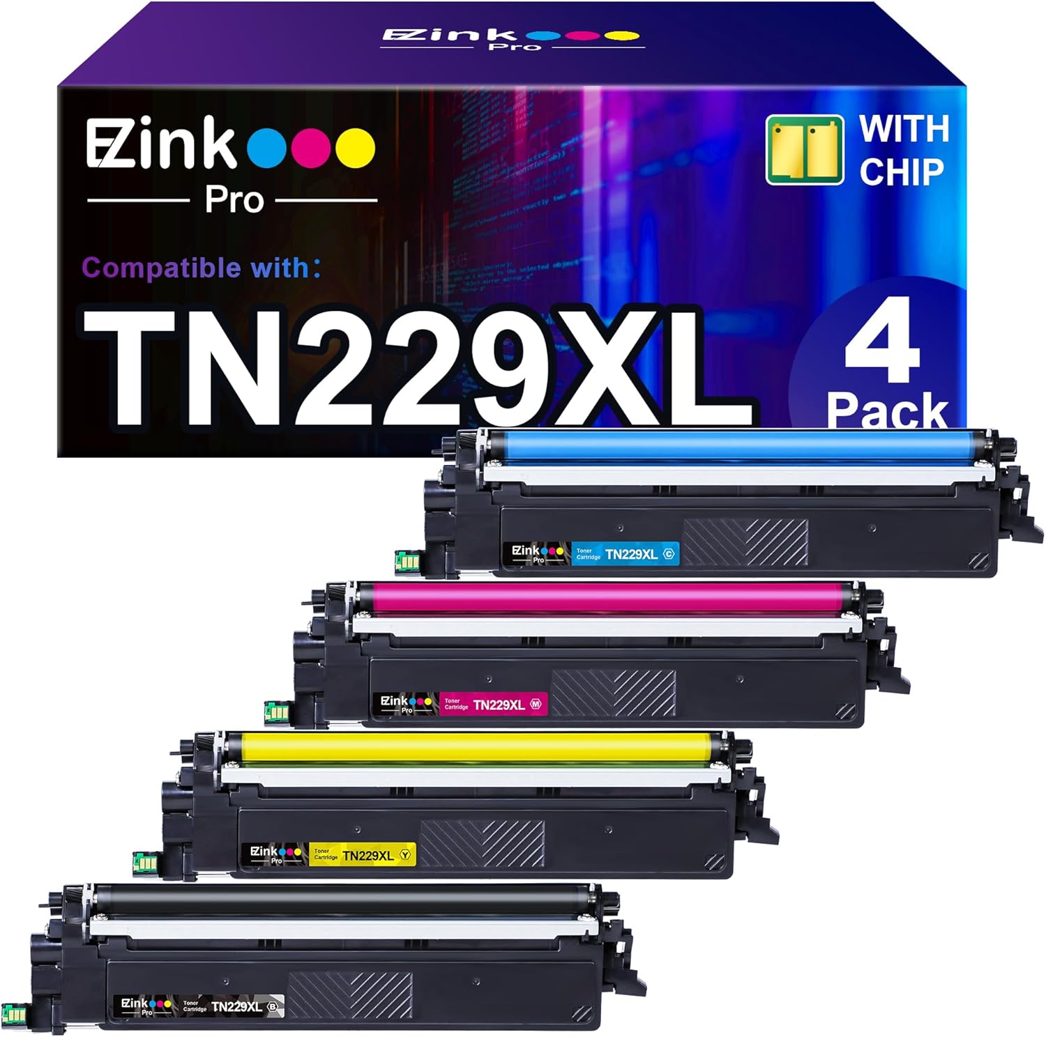 E-Z Ink Pro Compatible TN229XL Toner Cartridges Replacement for Brother TN229XL TN-229XL TN229 XL for HL-L3280CDW MFC-L3720CDW MFC-L3780CDW HL-L3220CDW MFC-l3765CDW Printer (TN229XLBK/C/M/Y-4 Pack)