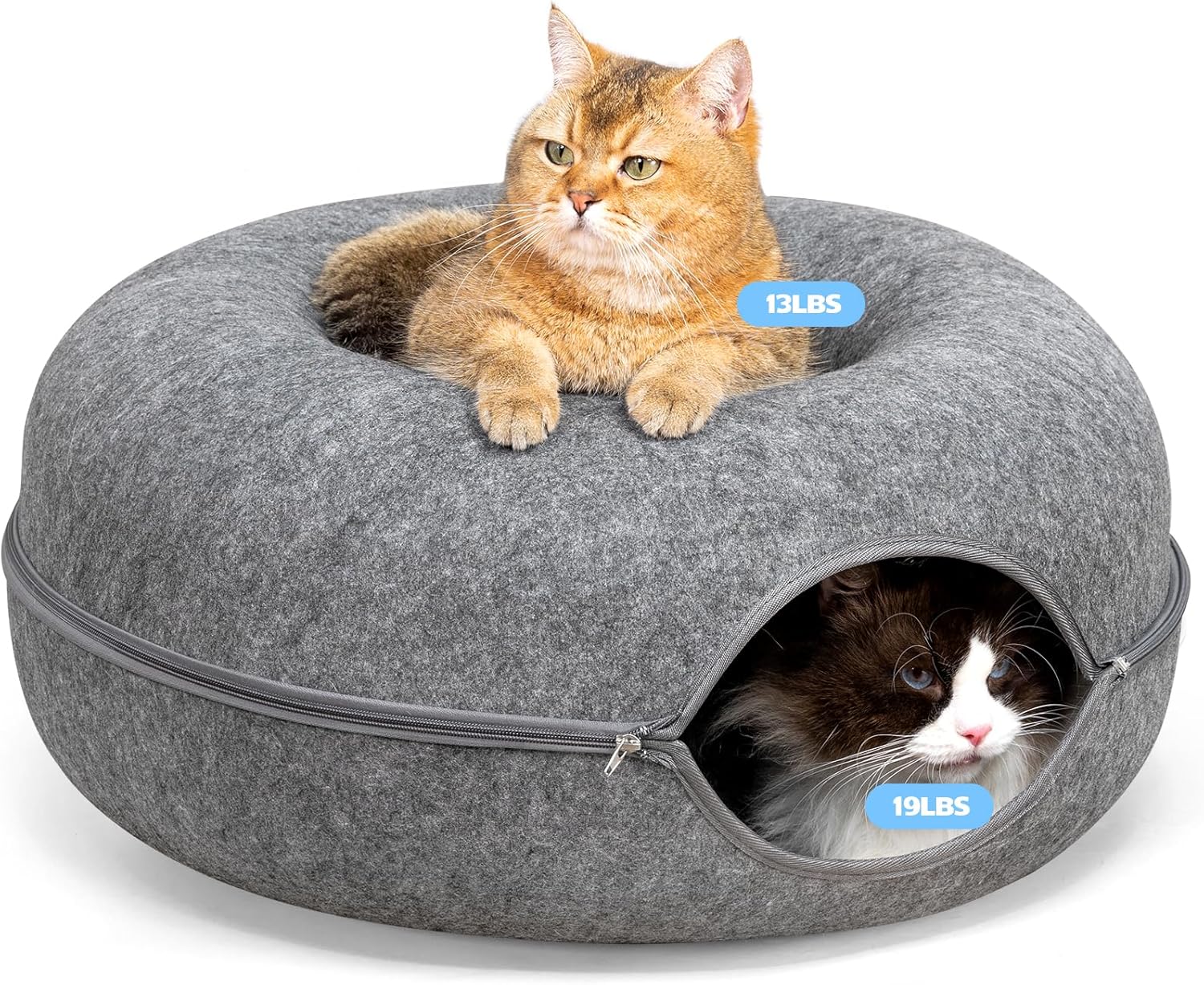 Cat Donut Cat Tunnel Bed, Peekaboo Cat Cave for Indoor Cats, Scratch Resistant Cat Toys for Cats up to 30 lbs.(24x24x11In, Dark Grey)