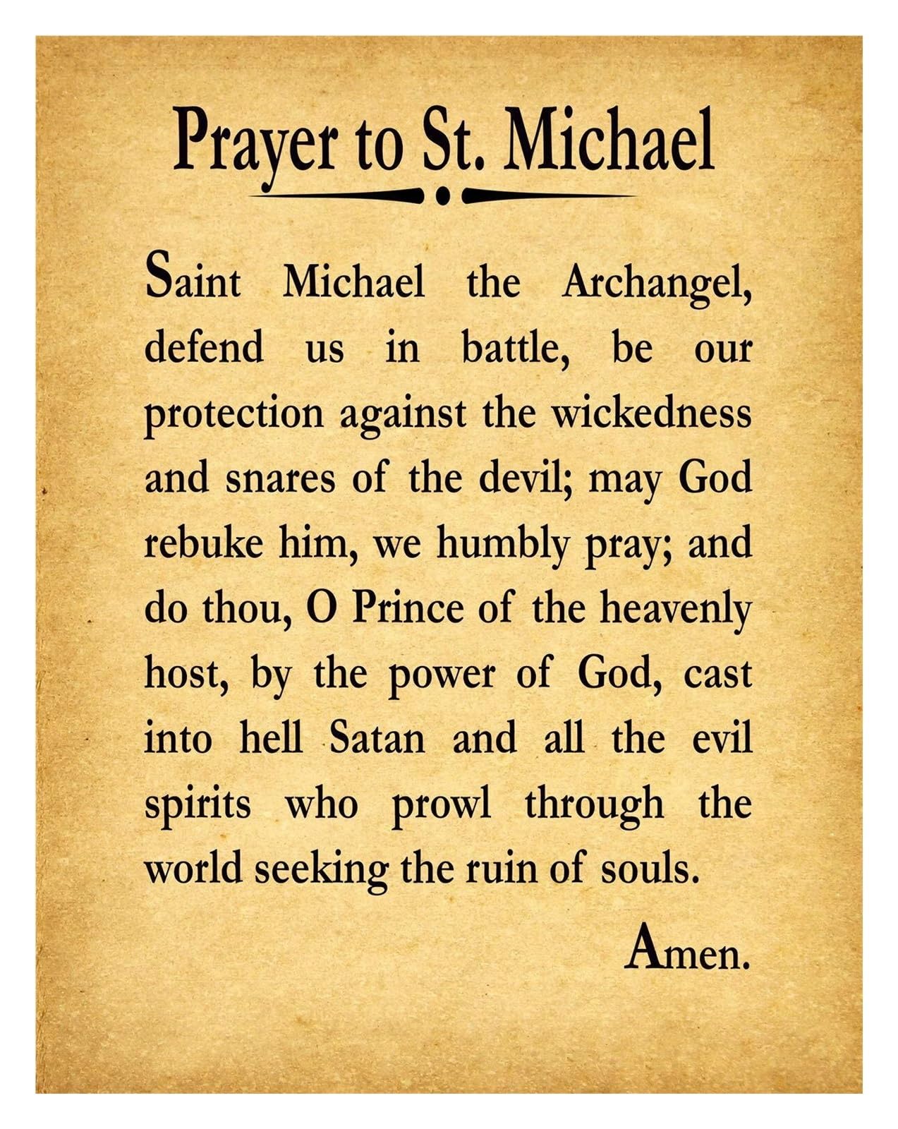 Classic Prayer to St. Michael - Archangel Prayer Print on Parchment Style Paper, Framed Religious Art for Catholic Homes and Sacred Spaces(Unframed,08x12inch(20x30cm))