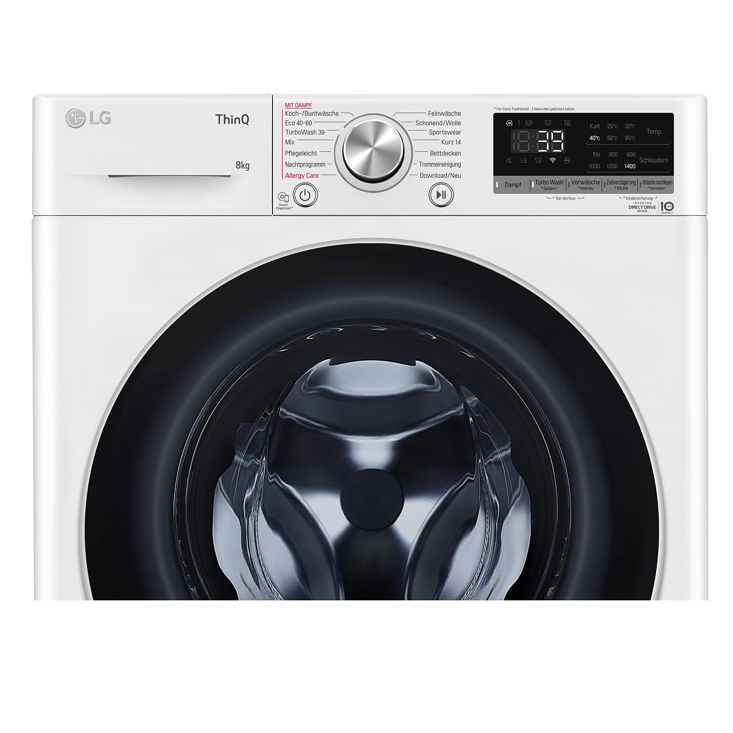 LG F4WV708P1E Waschmaschine 8 kg Energieklasse A 1400 U/Min AI DD TurboWash 360° Touchdisplay Weiß