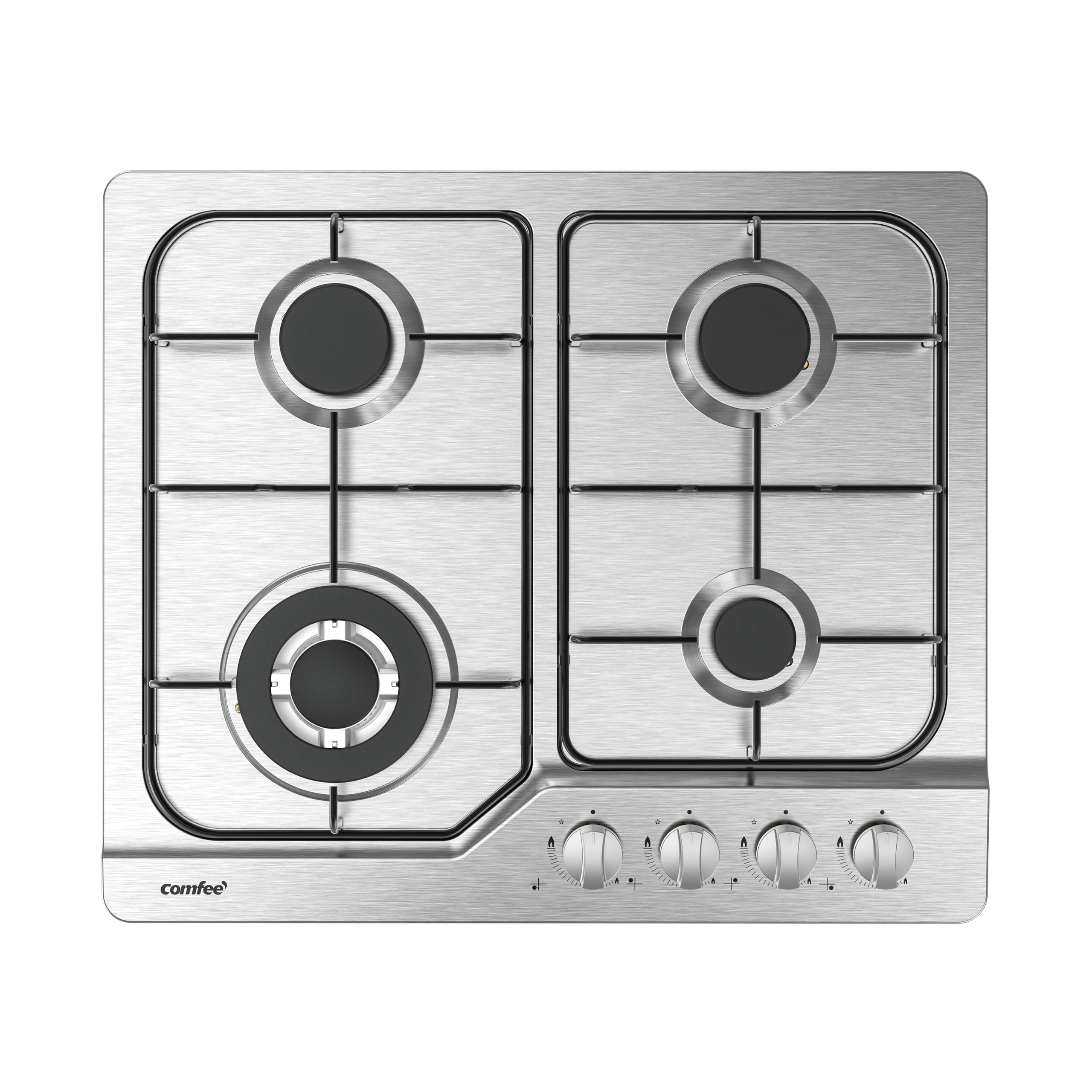 COMFEE CGH610X Piano Cottura a Gas da Incasso 4 Fuochi, 60 cm Acciaio Inox, Griglie in Ghisa, Termosicurezza Gas, Superficie Facile da Pulire