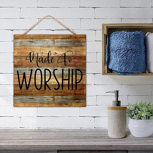 Miniatura 6 de Country Wood Sign Life Positive Quote Christian Saying Made to Worship Religious Quotes Wall Hanging Art Wooden Plaque for Porch Living Room Kitchen