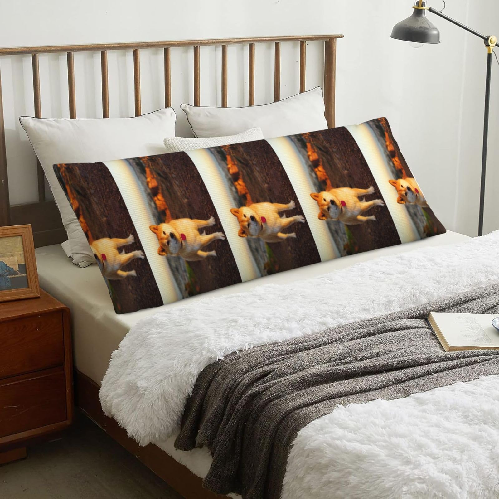 Shiba Inu Pets Dogs Sunset Bokeh Shiba Inu, Body Pillow Cover with Zipper,Long Body Pillowcase 20 x 60 in