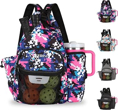 ZOEA Pickleball Backpack Bag for Men Women, Fits 40oz Tumbler, Holds 4 Paddles with Fence Hook, Waterproof Reflective, 7 Pockets Convertible Straps