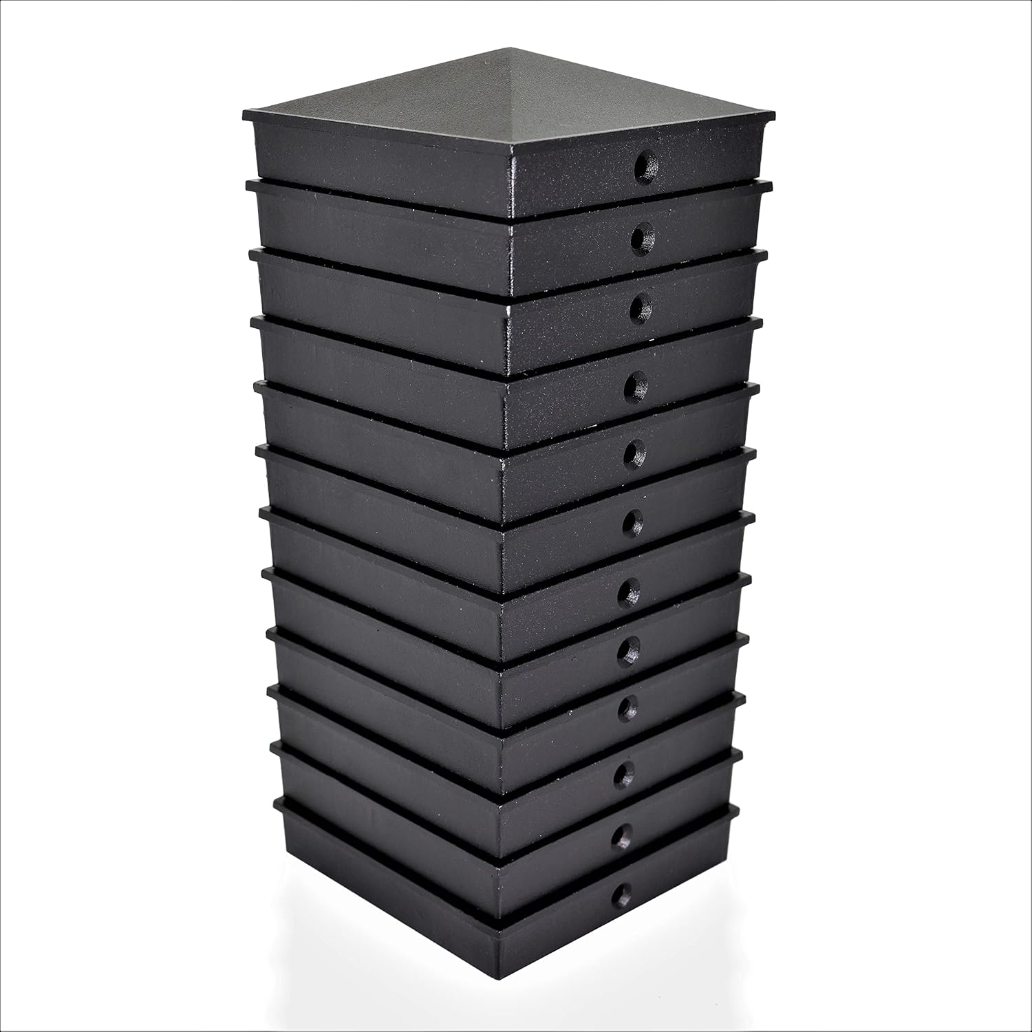 4x4 Actual Fence Post Caps (12 Pack) - Outdoor Powder Coated Aluminum Deck Fence Covers - Matte Black Metal Pyramid Cap Ends - True 4x4 Wood Posts Toppers with Screws Included