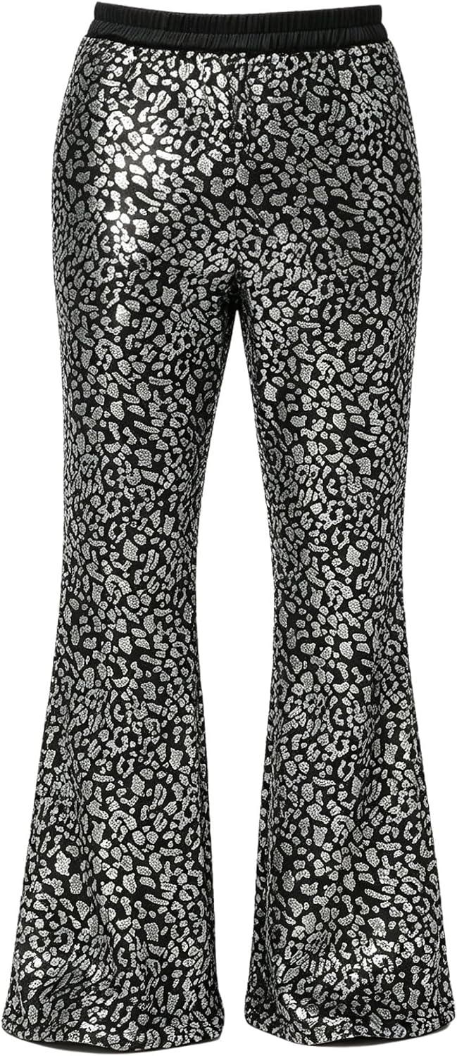 Jelory Mens Sparkling Sequin 70s Disco Pants Retro Glitter Bell Bottom Pant