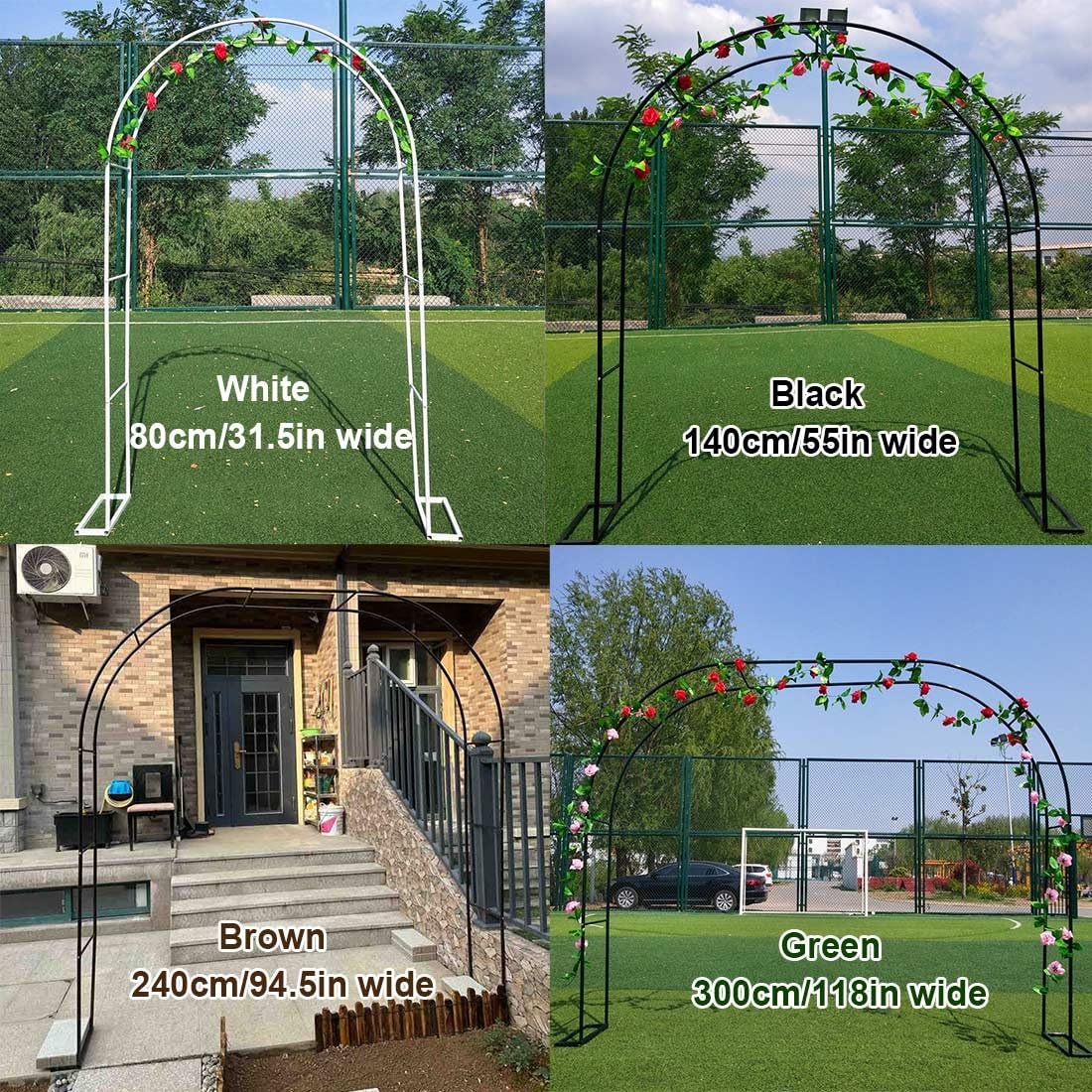 Gartenbogen 80cm bis 350cm breit Rosenbögen Torbogen Rankhilfe für Kletterpflanzen Metall Gartenspalier,Rankenbogen Pergola Hochzeitsbogen für Garten Hochzeit(Grün,L80xW40xH200cm)