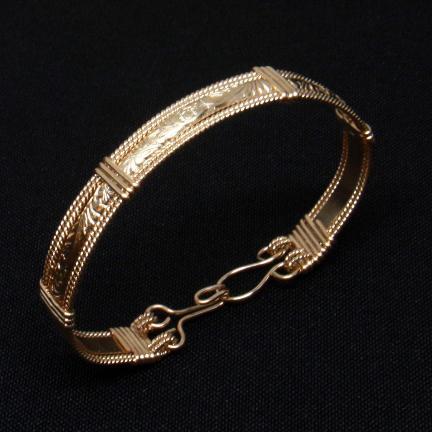 Real 14K Gold Filled Bangle, Handmade Gold Bracelet for Women, Scroll Pattern