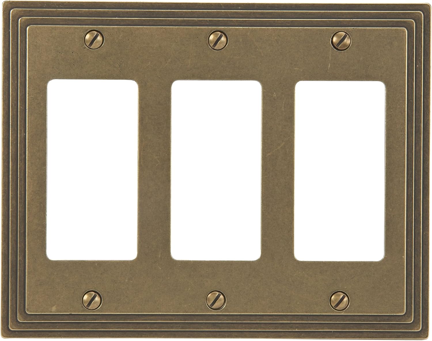 AMERELLE 84RRRRB Steps Triple Rocker Cast Metal Wallplate in Rustic Brass