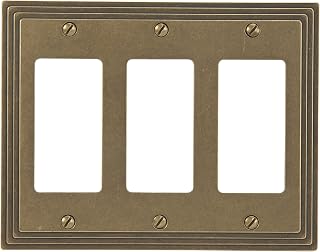 Amerelle 84RRRRB Steps Cast Metal Triple Rocker/GFCI Wallplate, Rustic Brass
