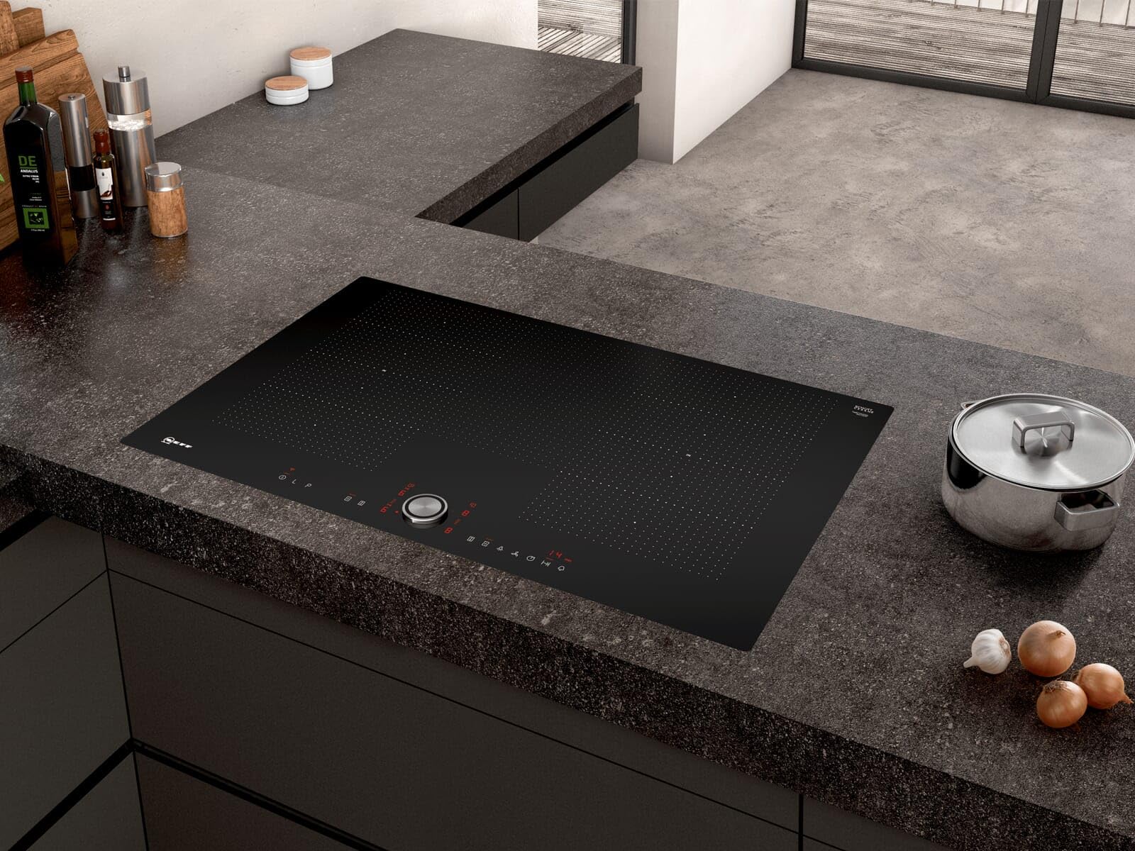 Neff T68PT6QX0 Induktionskochfeld N70 / 80 cm / Autarkes Kochfeld / TwistPad / FlexInduktion / PowerMove / PowerTransfer / Home Connect / Glaskeramik / flächenbündig / Schwarz