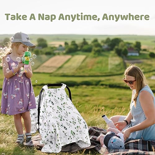 Miniatura 5 de Rquite Funda de asiento de coche para niña y niño, muselina de algodón para asiento de automóvil, cubierta transpirable para portabebés, parasol