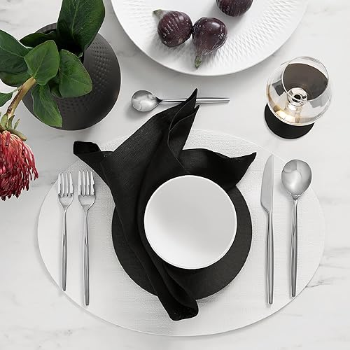 Villeroy & Boch Manufacture Rock - Manteles individuales reversibles ovalados de piel sintética, 4 unidades, color blanco