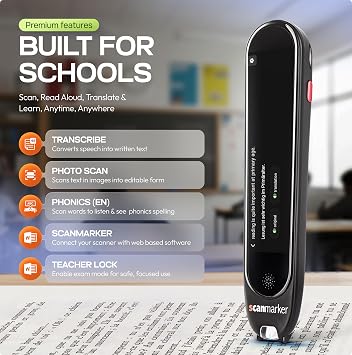 Scanmarker Max Back to School Teacher Supplies Reading Pen Designed for Classroom Support with Phonics Assistance, Lock Function and Assistive Web App