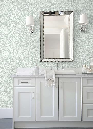 Miniatura 3 de Papel tapiz bohemio para despegar y pegar, papel de contacto de hojas verdeblanco, 17.3 x 78.7 pulgadas, extraíble, autoadhesivo, para dormitorio,