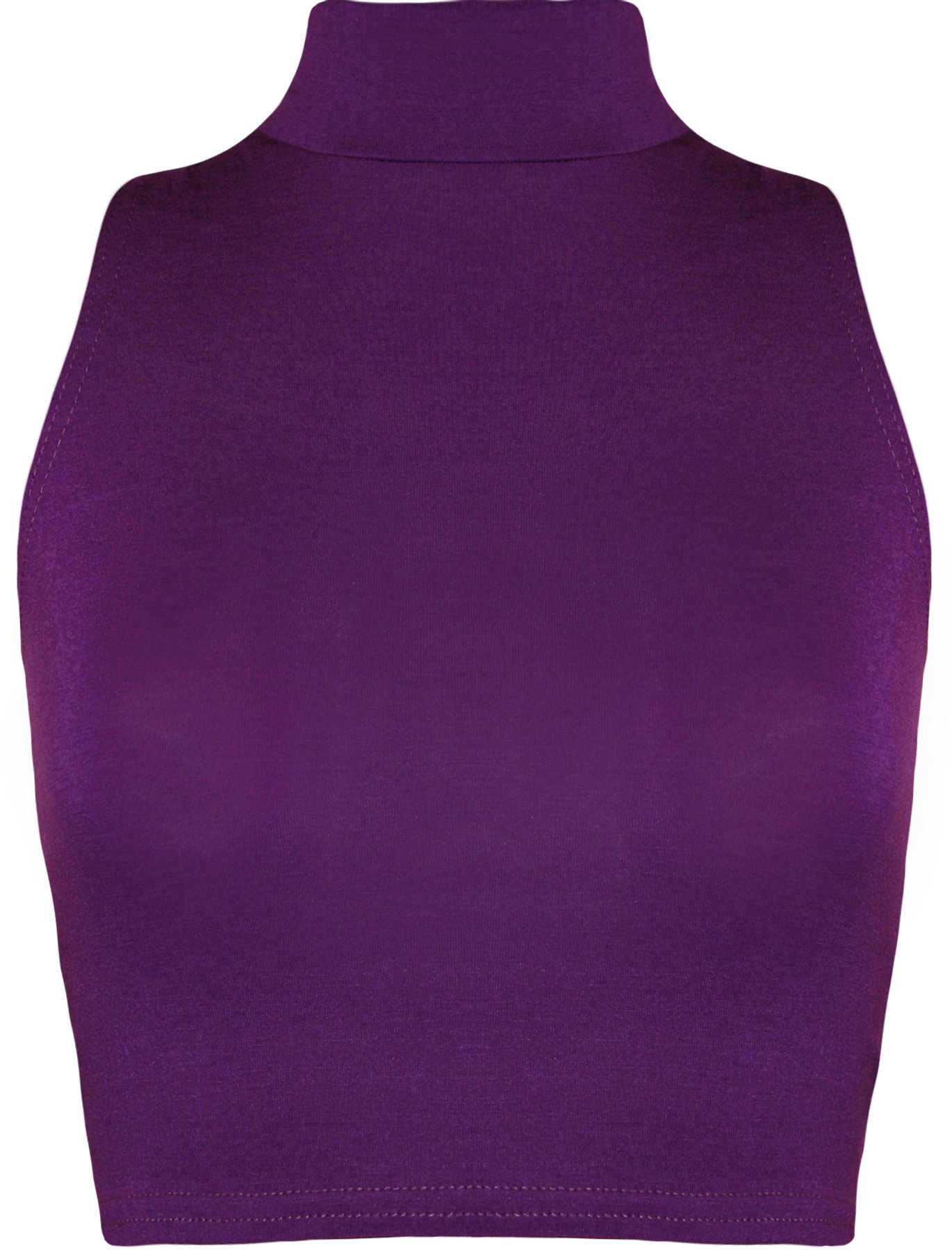 Wearall Women's Purple Turtle Neck Crop Short Plain Sleeveless Polo Look Vest Top - 12/14