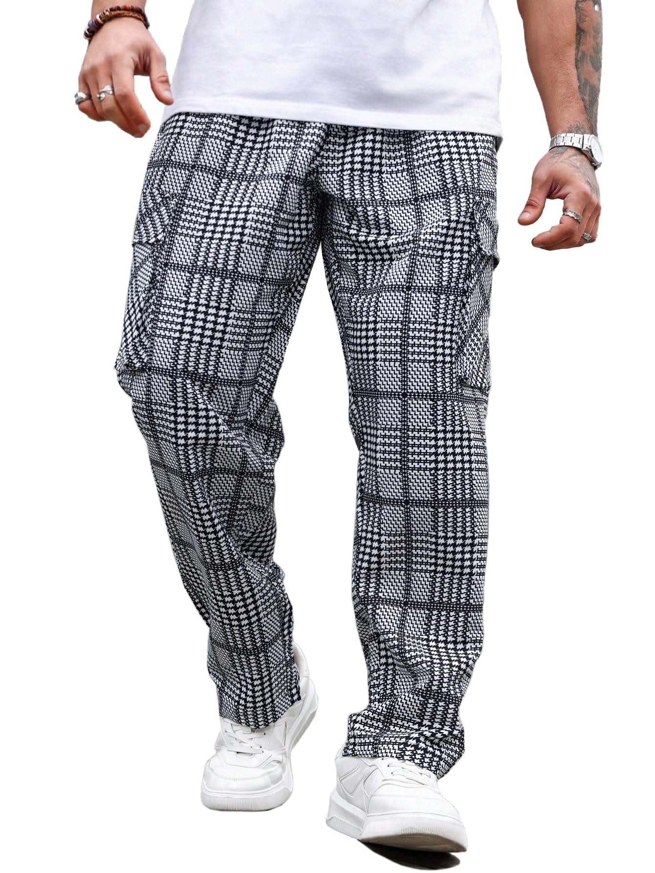 tagdo Men's Plaid Cargo Pocket Straight Leg Relaxed Casual Pants (2039)-picture-32