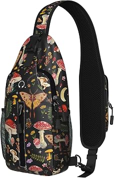 Mushroom Sling Bag For Women Men Small Crossbody Bags Mini Water Resistant Casual Chest Bag Backpack Shoulder Daypack For Travel Hiking