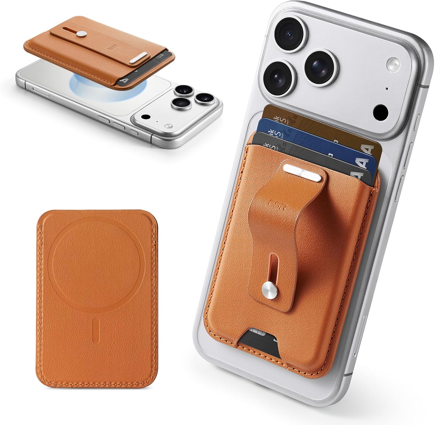 ESR for MagSafe Wallet, 3-Card Holder, Magnetic Wallet for iPhone,Vegan Leather, Secure-Grip Finger Loop, for iPhone 17/16/15/14/13/12 Series, Not for 13/12 Mini, Brown ESR for MagSafe Wallet, 3-Card Holder, Magnetic Wallet for iPhone,Vegan Leather, Secure-Grip Finger Loop, for iPhone 17/16/15/14/13/12 Series, Not for 13/12 Mini, Brown