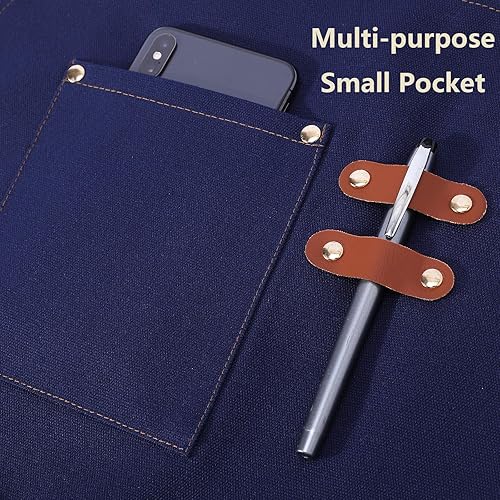 Miniatura 7 de AFUN Delantales de chef para mujeres y hombres con bolsillos grandes, delantal de trabajo repelente al agua de lona de algodón, talla M a XXL (azul