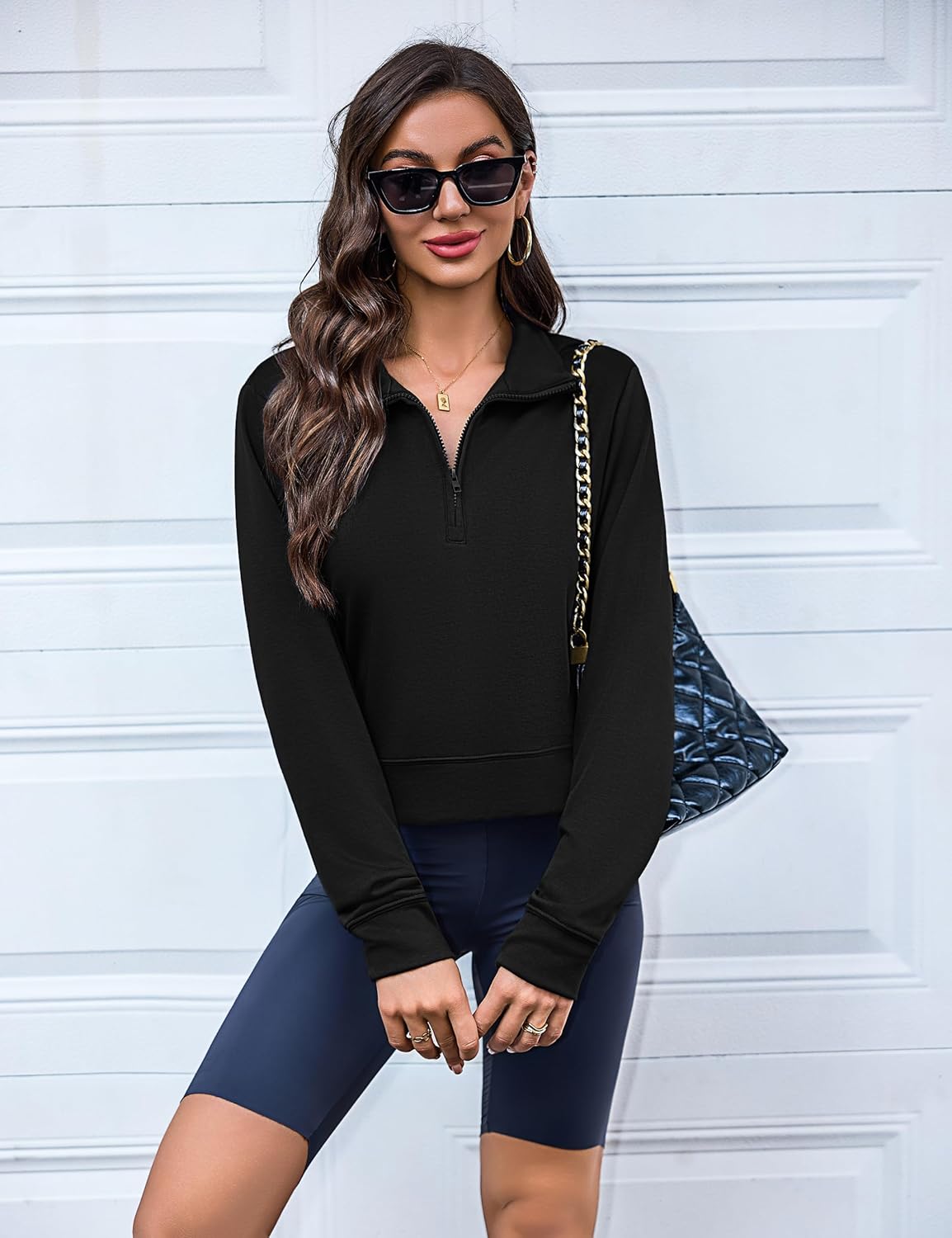 Totatuit Women Half Zip Up Cropped Lapel Sweatshirt Quarter Zipper Casual Long Sleeve Tops Fall Trendy Clothes - Image 3