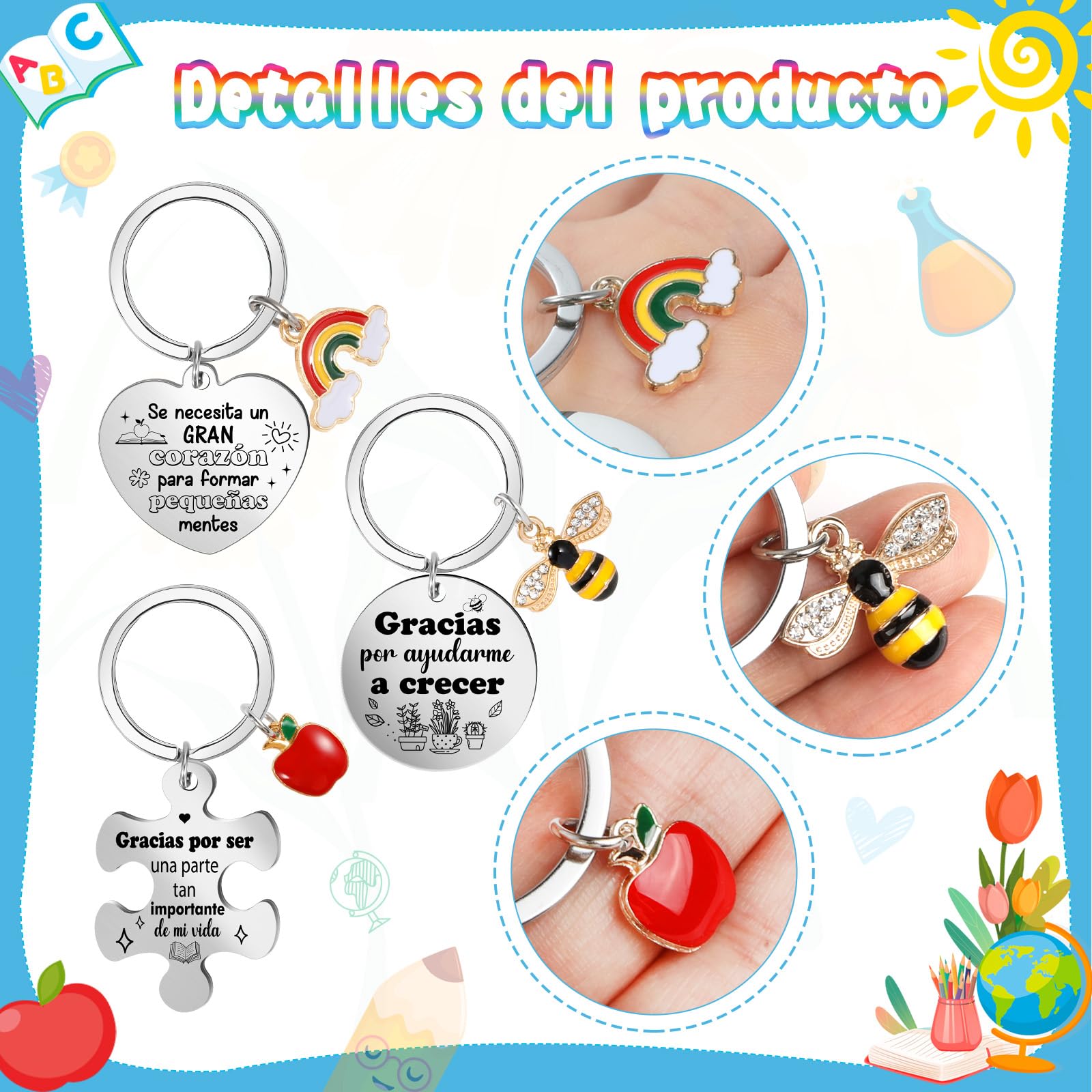 HOWAF Regalo Profesora, Regalo Profesor, 6 Tarjeta Profesor, Tarjeta Profesora Infantil & 6 Llavero Profesora, Llaveros Profesores, Regalos para Profesores Profesoras, Regalo Maestro Maestra, A