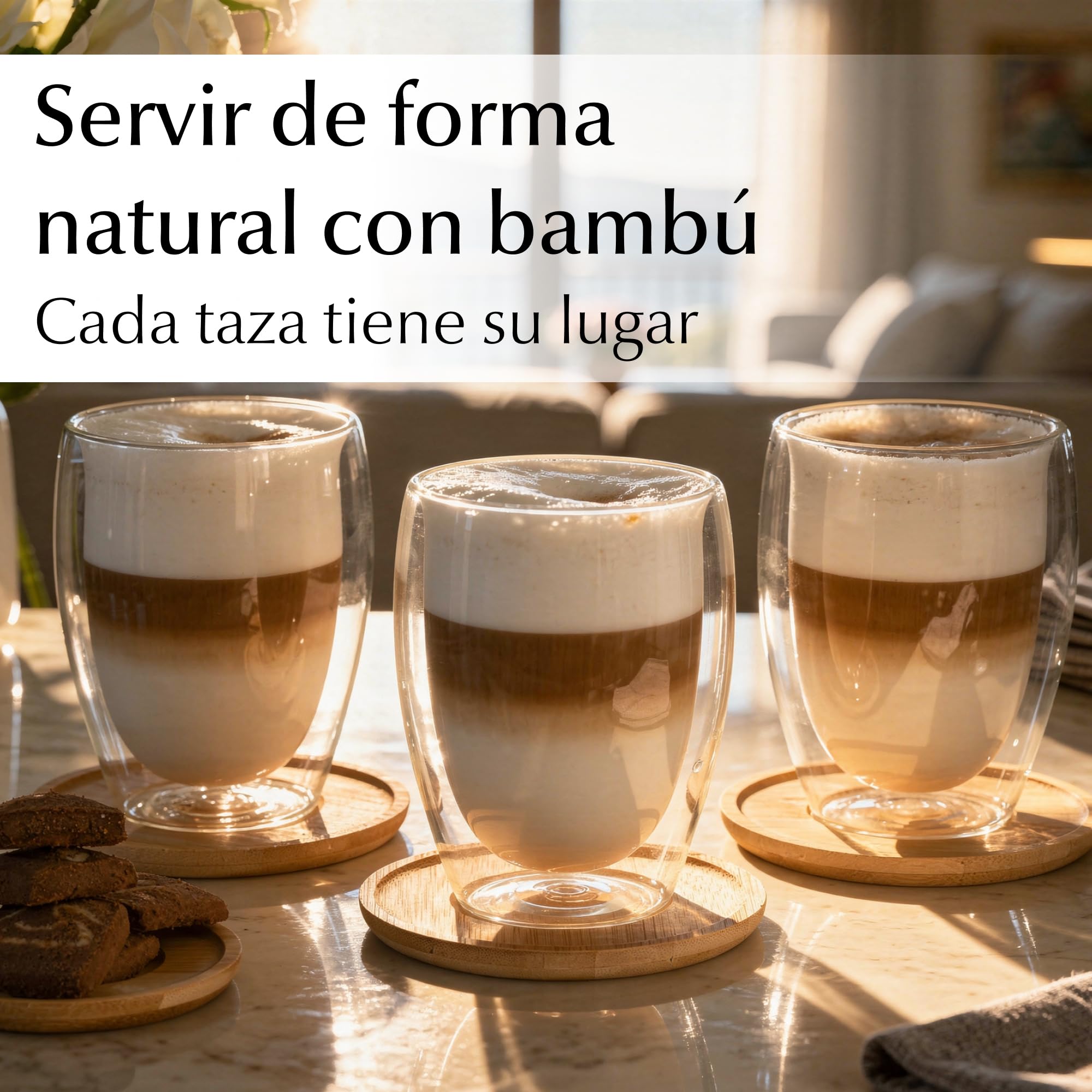 MIAMIO - Juego de 6 vasos para latte macchiato/vasos de café de doble pared/sin asa/vidrio/pared gruesa/vidrio borosilicato (350 ml)