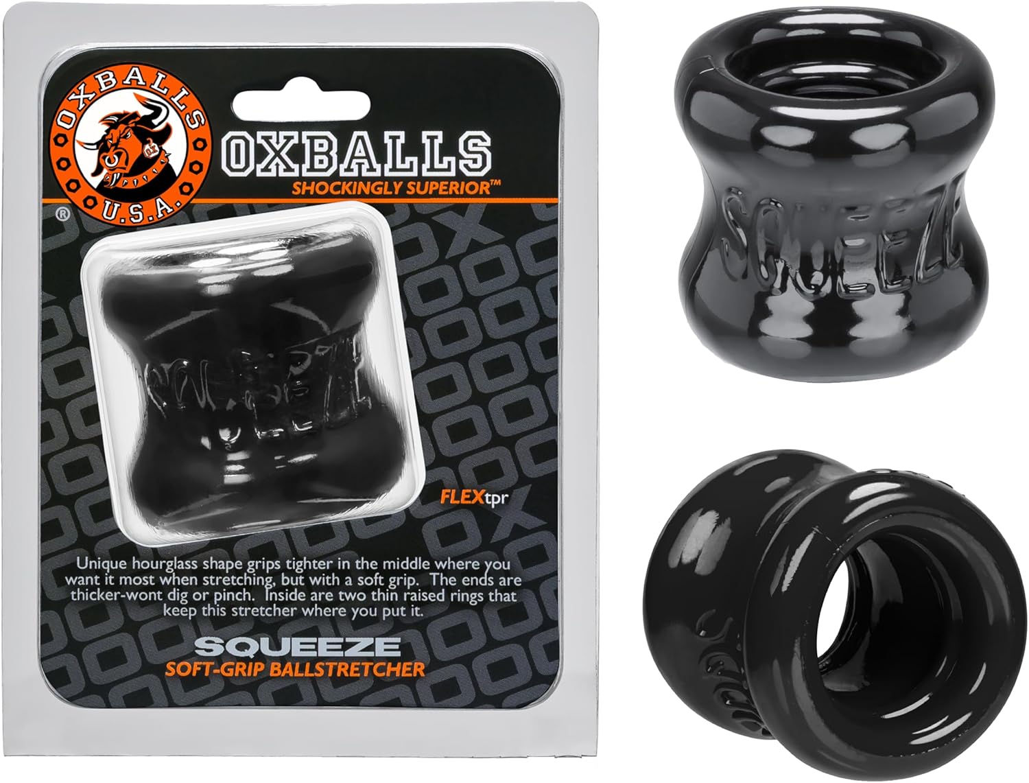 OXBALLS Squeeze Ball Stretcher – Thick Blubbery FLEXtpr Ring that Turns Your Nuts into Heavy Slapping Low-Hangers – Milk-Dripping Sack-Stretching Beast for All-Day Wear – Black