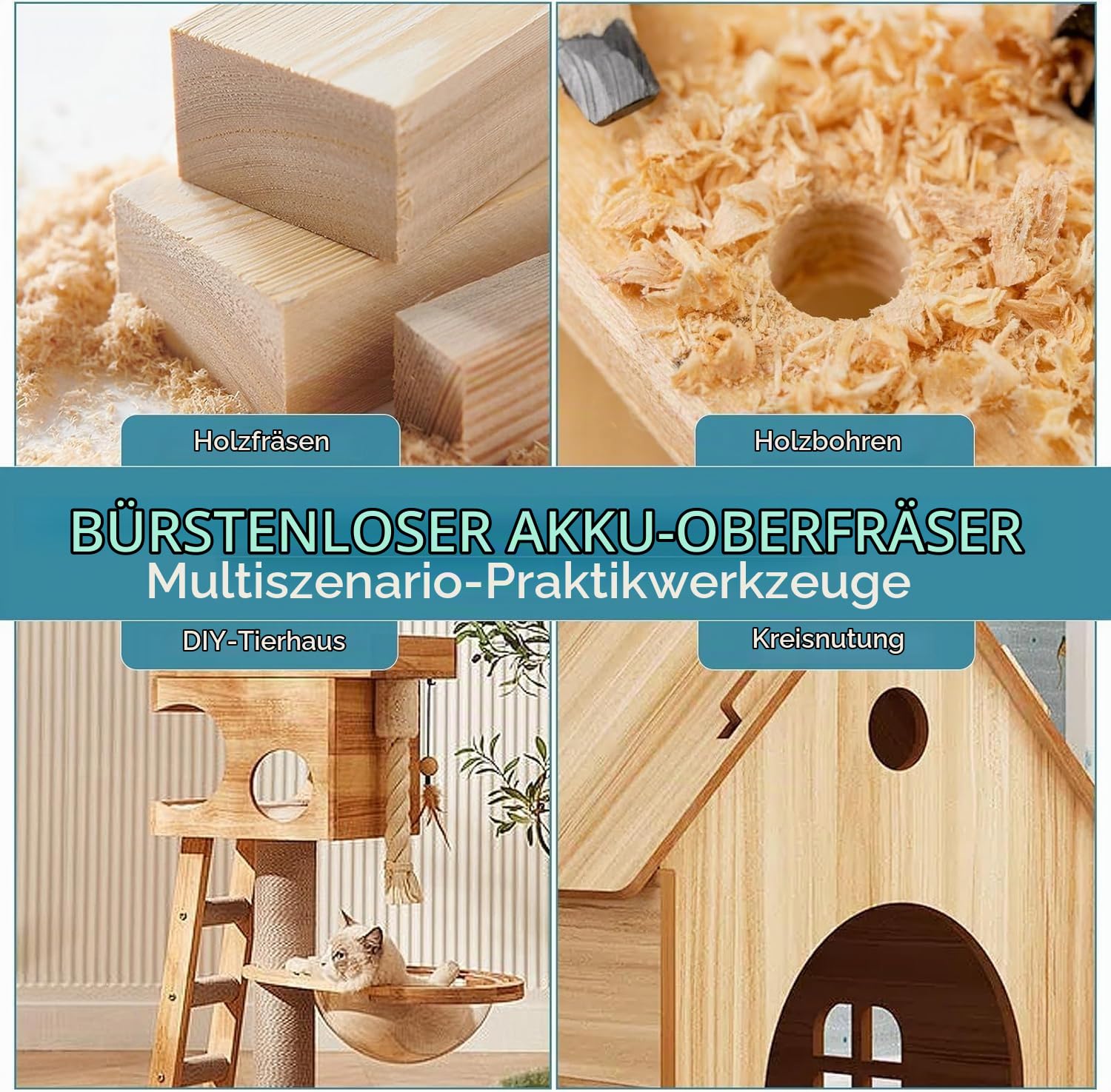 Akku Oberfräse kompatibel mit Makita 18V Akku, Trimmer Einhandfräse Kantenfräse Holz Fräse Multifunktionsfräse,bürstenloser Motor,5 Geschwindigkeiten,800W 30000RPM,Holzbearbeitung (no Akku)