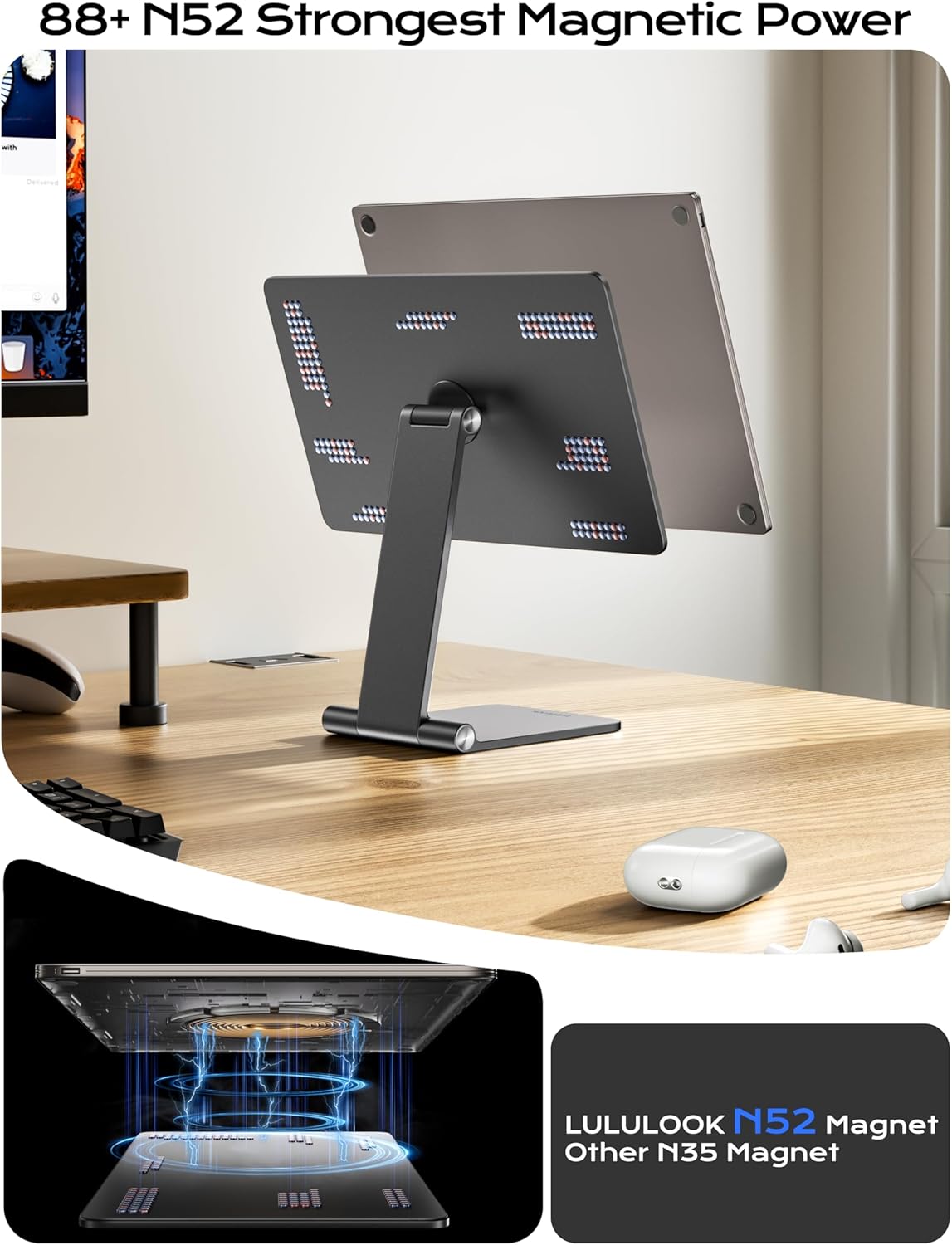 LULULOOK Magnetic Stand for Remarkable Paper Pro 11.8" (2024), 360° Adjustable Foldable Aluminium Alloy Paper Pro Stand, Powerful Magnetism with Anti-Slip Pad Base - Image 2