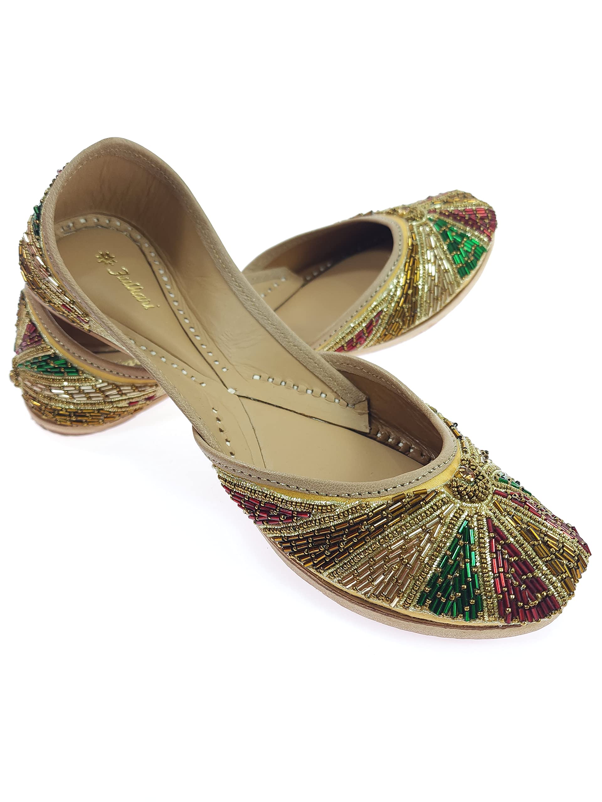 fulkari Women's Sunshine Genuine Soft Leather Embroidered Jutis | Bite and Pinch Free Jutti | Punjabi Formal Juttis | Girl's Wedding Flat Ladies Mojari | Formal Ethnic Juti |-picture-22